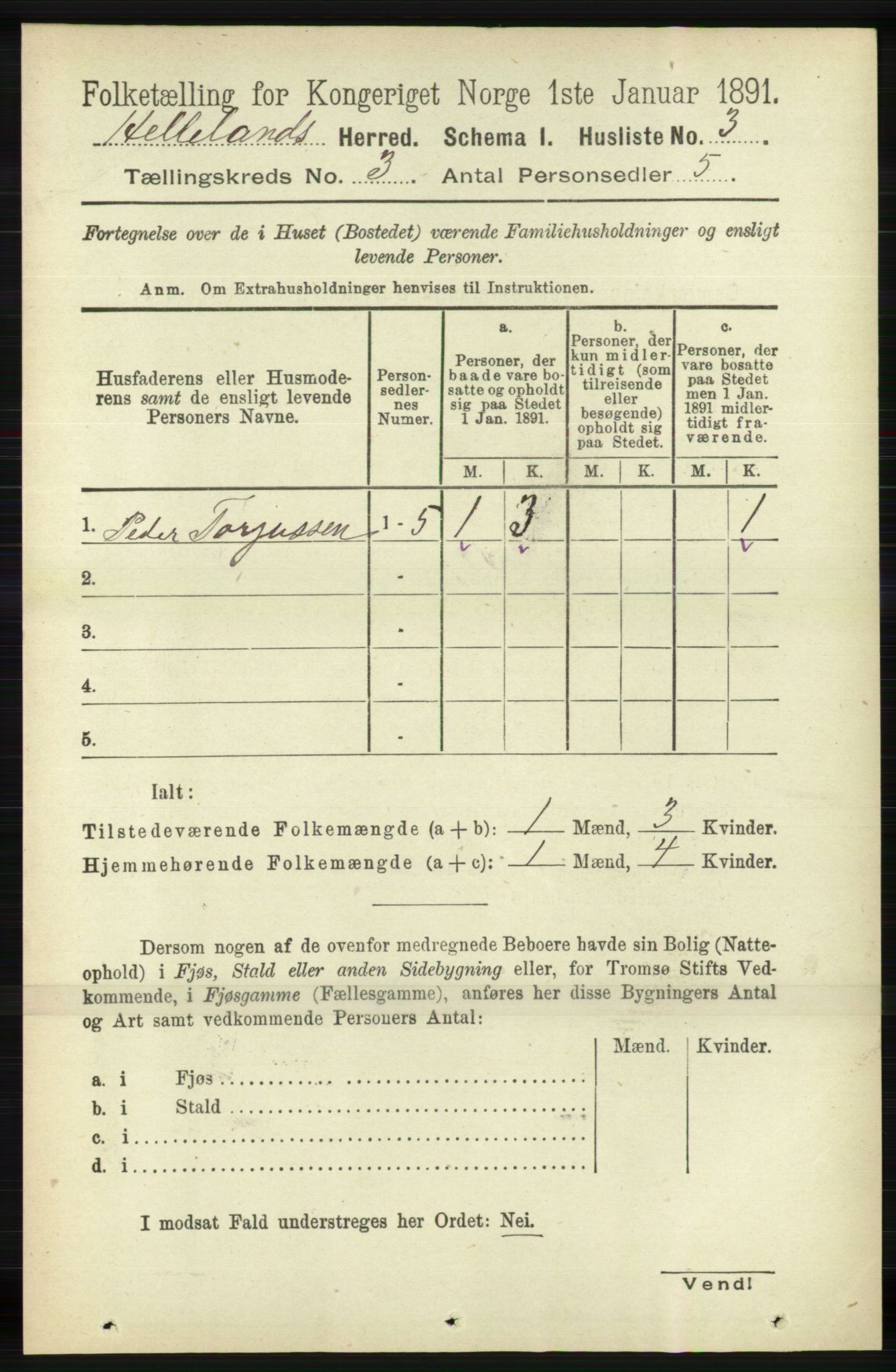 RA, 1891 census for 1115 Helleland, 1891, p. 792