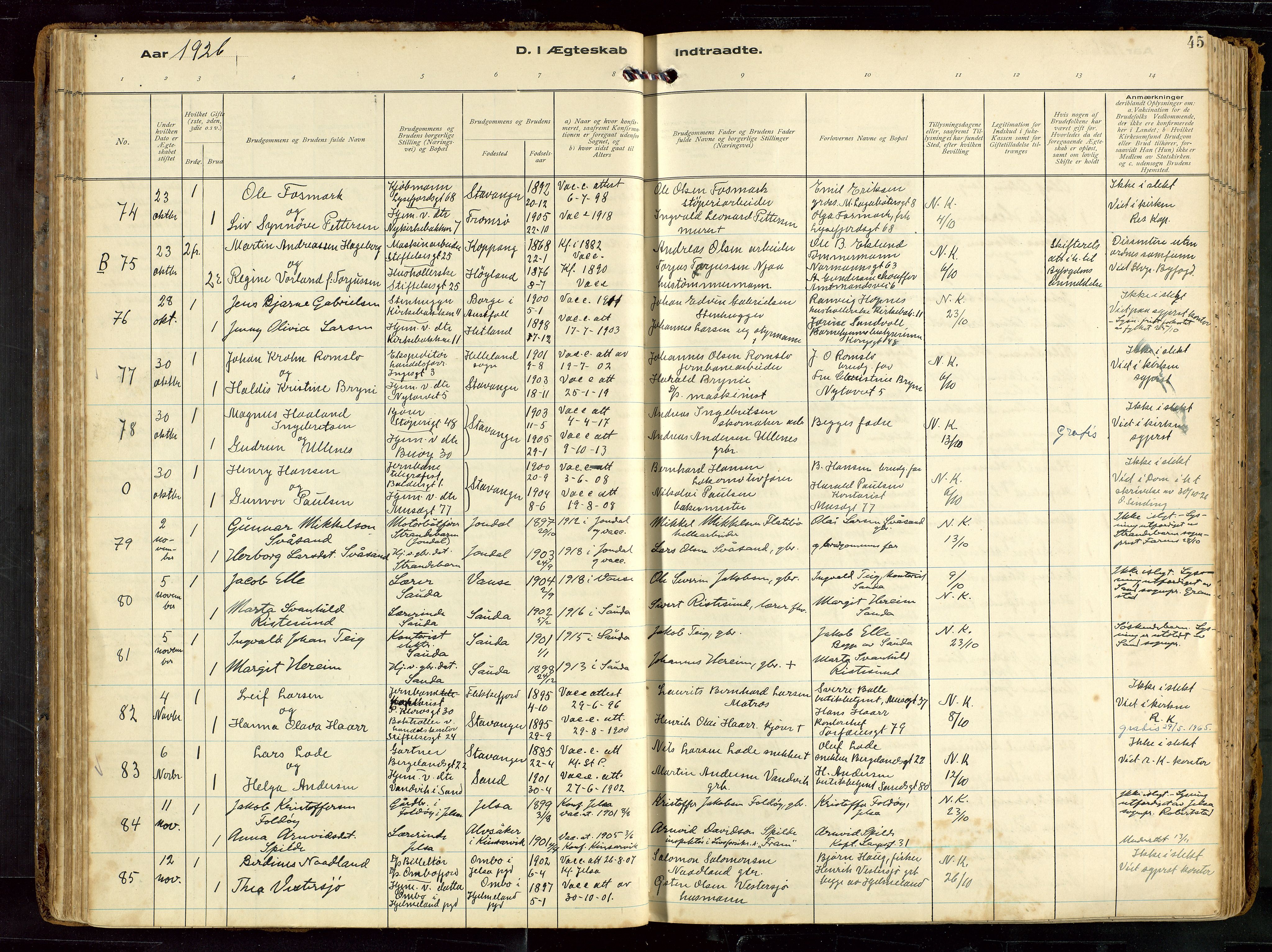 St. Petri sokneprestkontor, AV/SAST-A-101813/002/D/L0002: Parish register (official) no. A 27, 1921-1942, p. 45