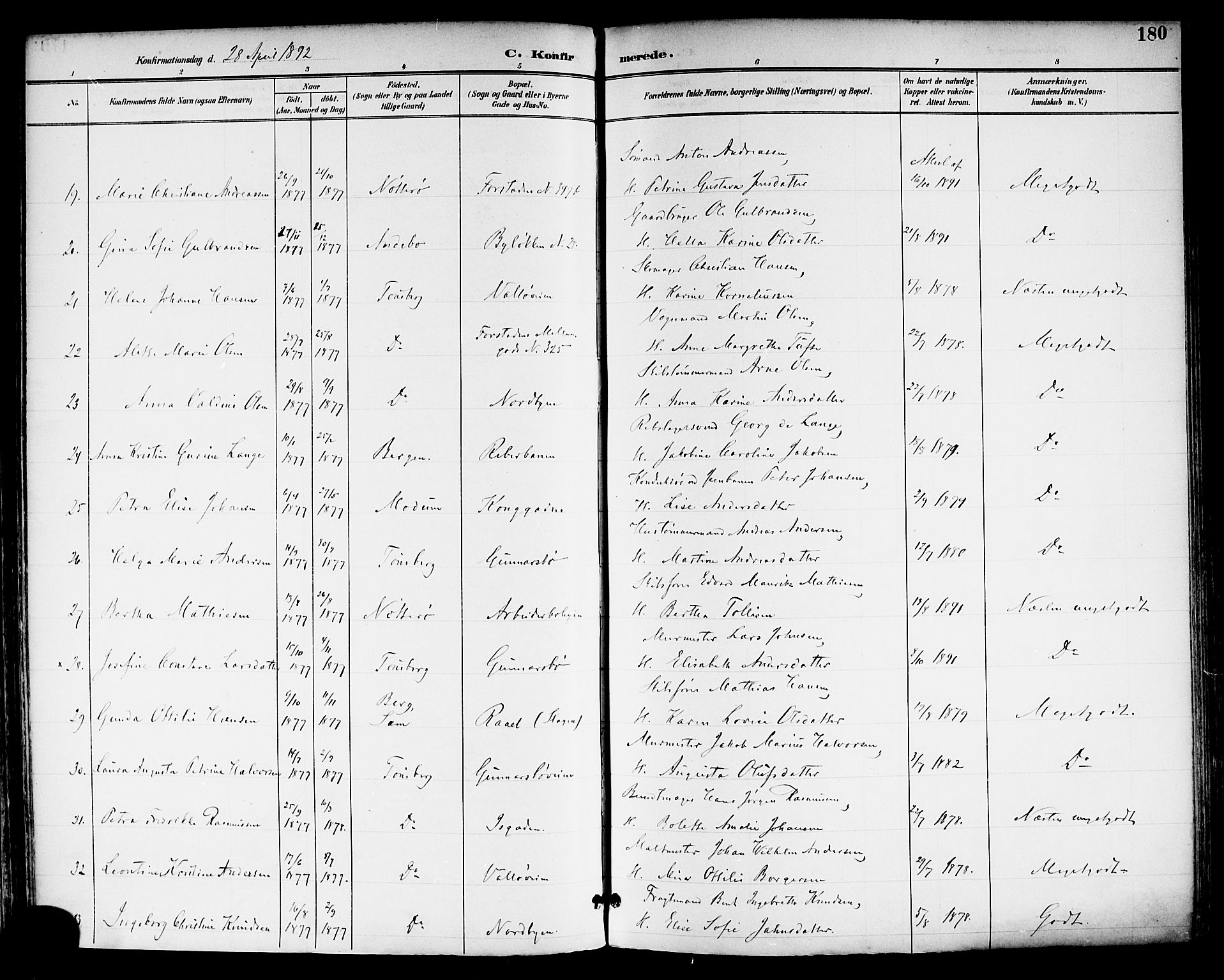 Tønsberg kirkebøker, SAKO/A-330/F/Fa/L0012: Parish register (official) no. I 12, 1891-1899, p. 180