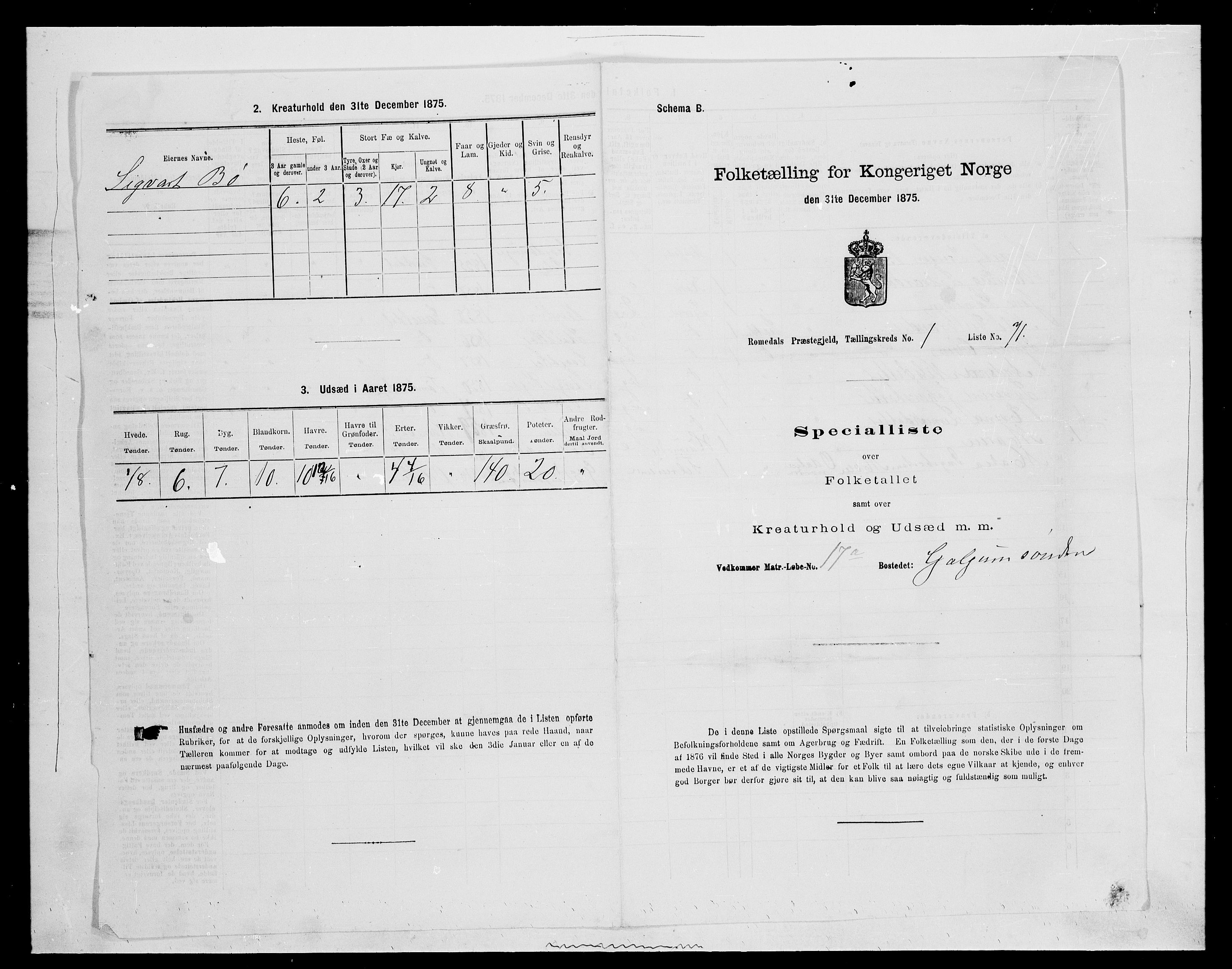 SAH, 1875 census for 0416P Romedal, 1875, p. 261