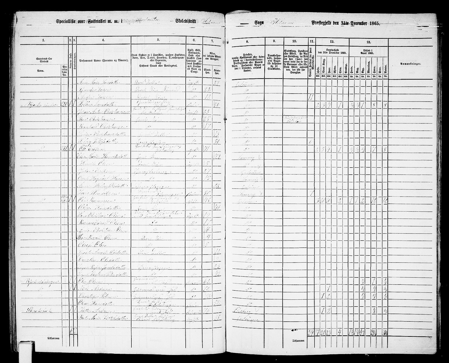 RA, 1865 census for Hedrum, 1865, p. 91