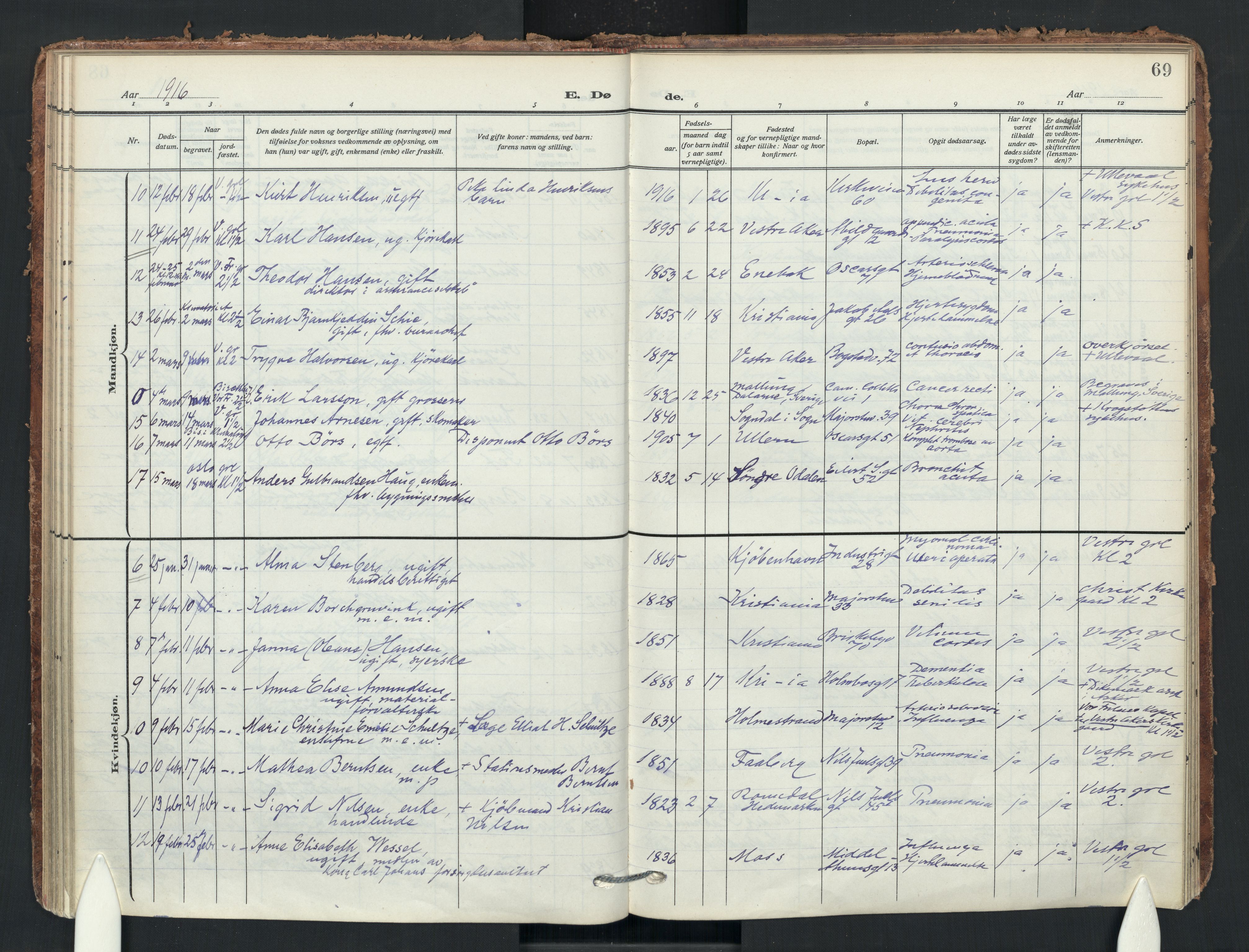 Uranienborg prestekontor Kirkebøker, SAO/A-10877/F/Fa/L0011: Parish register (official) no. 11, 1909-1926, p. 69