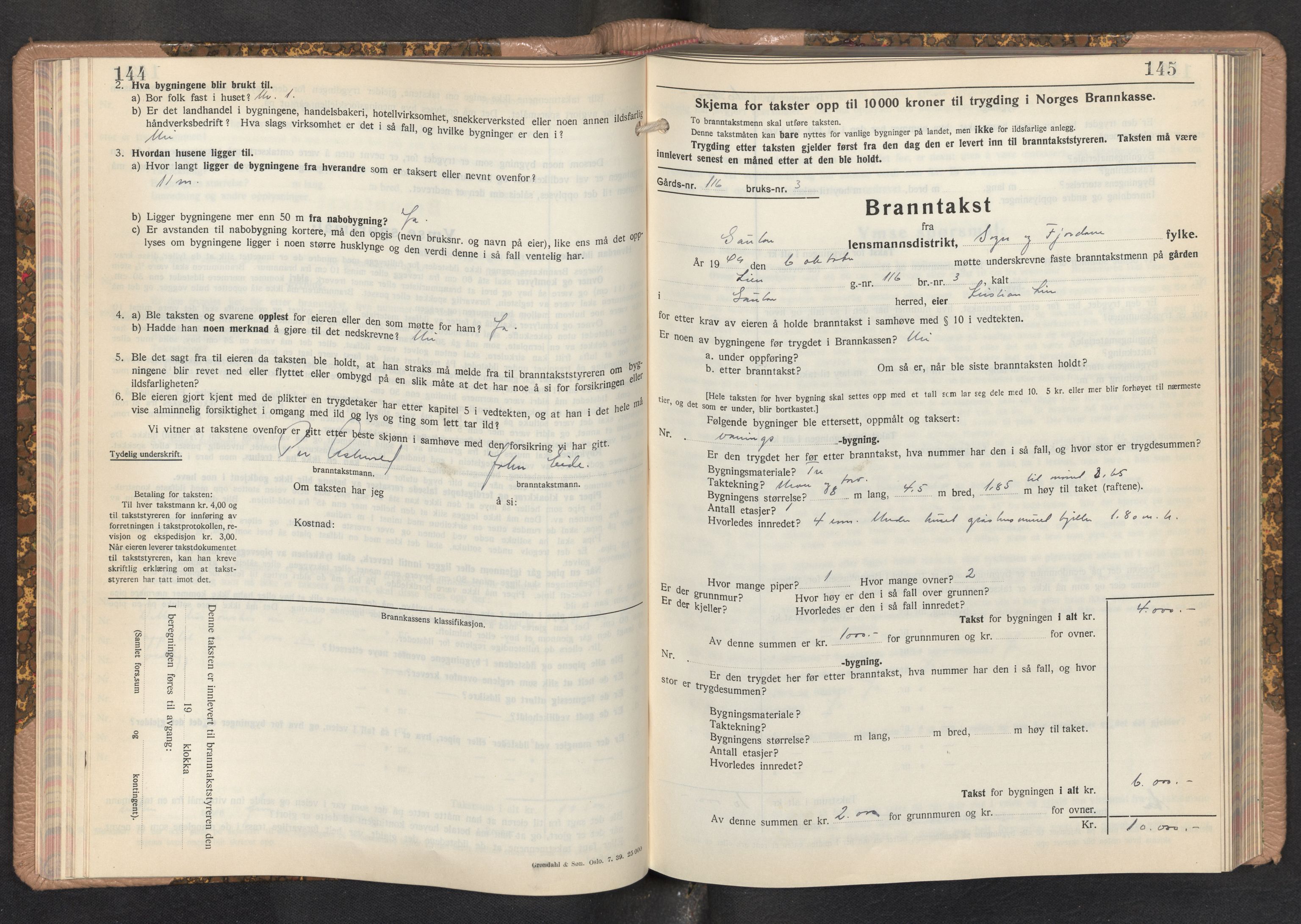 Lensmannen i Gaular, AV/SAB-A-27601/0012/L0007: Branntakstprotokoll, skjematakst, 1943-1955, p. 144-145