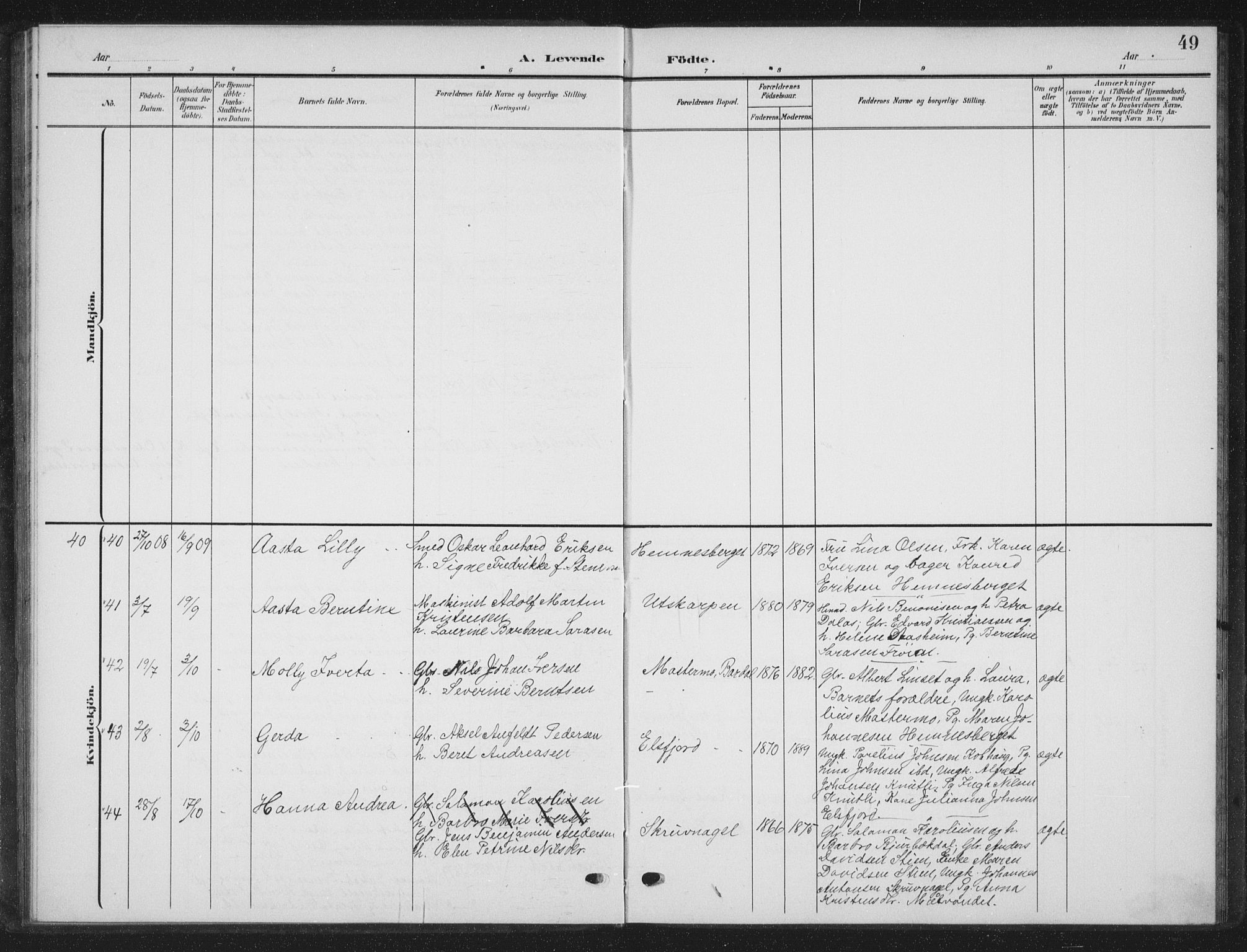 Ministerialprotokoller, klokkerbøker og fødselsregistre - Nordland, AV/SAT-A-1459/825/L0370: Parish register (copy) no. 825C07, 1903-1923, p. 49