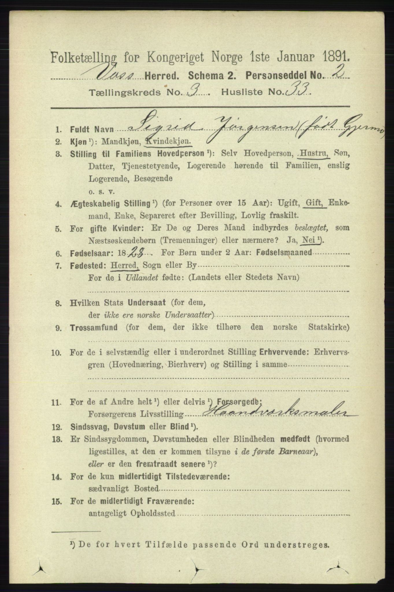 RA, 1891 census for 1235 Voss, 1891, p. 1385