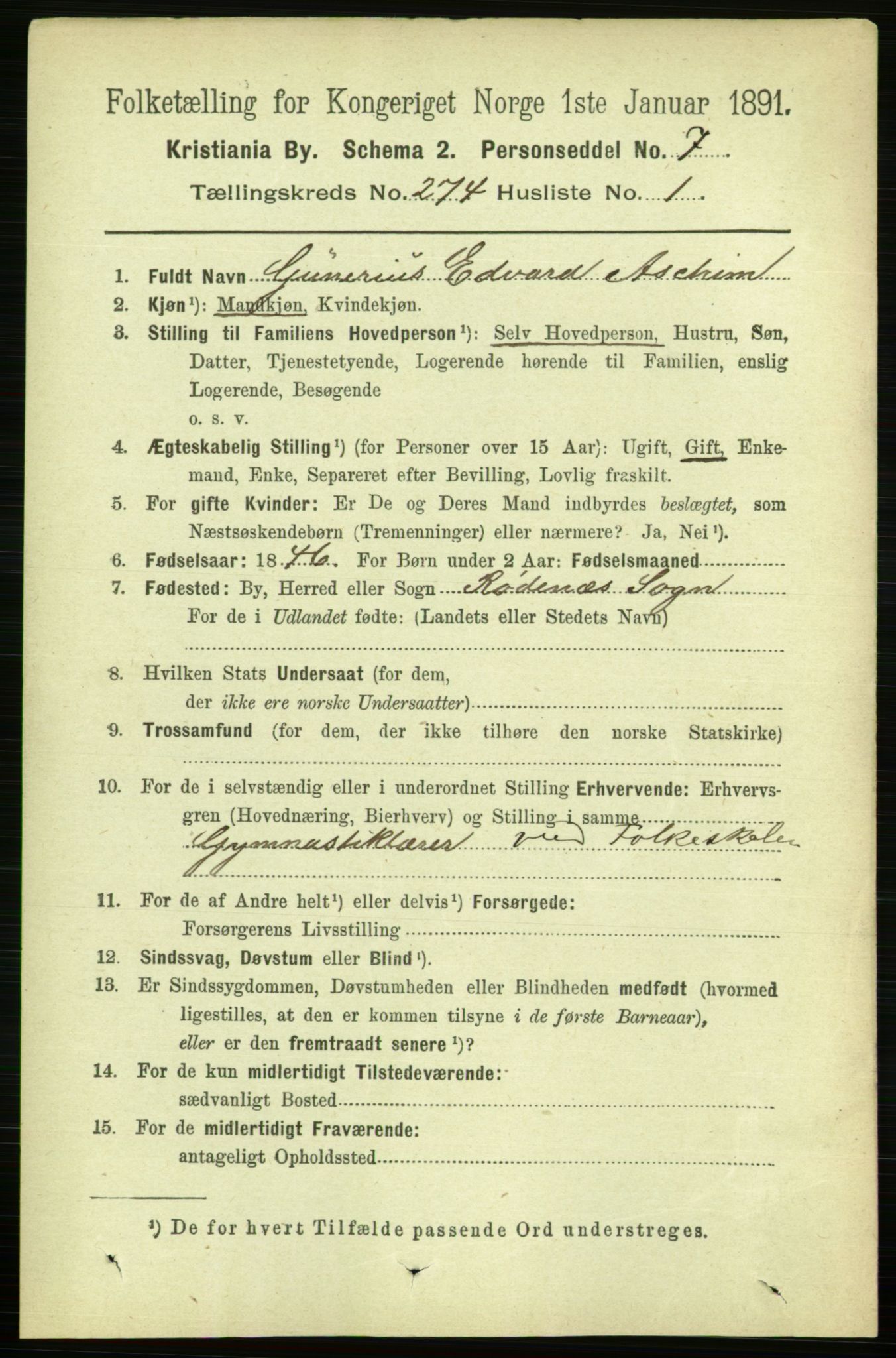 RA, 1891 census for 0301 Kristiania, 1891, p. 166407