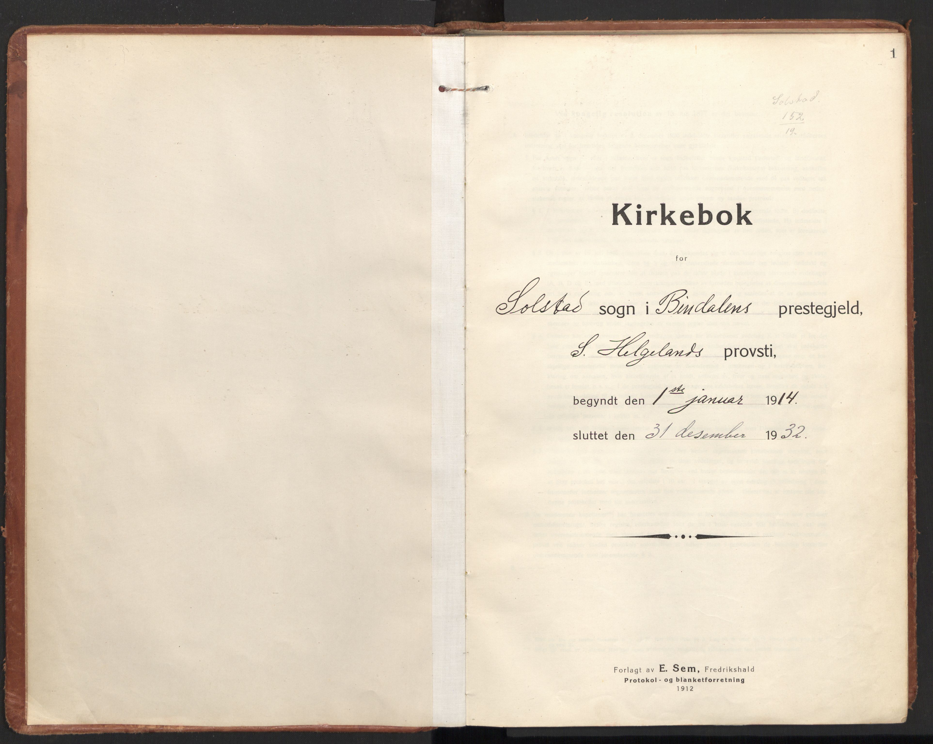 Ministerialprotokoller, klokkerbøker og fødselsregistre - Nordland, AV/SAT-A-1459/811/L0168: Parish register (official) no. 811A05, 1914-1932, p. 1