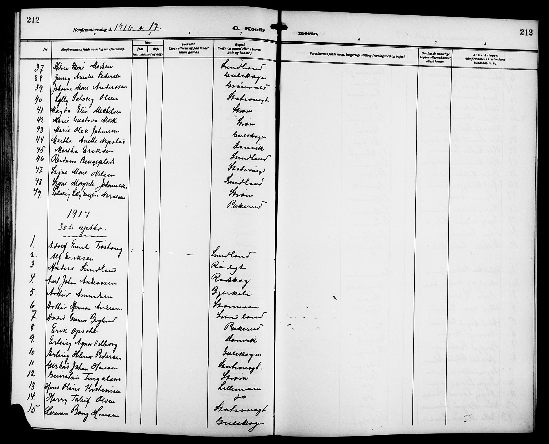 Strømsgodset kirkebøker, SAKO/A-324/G/Ga/L0003: Parish register (copy) no. 3, 1911-1926, p. 212