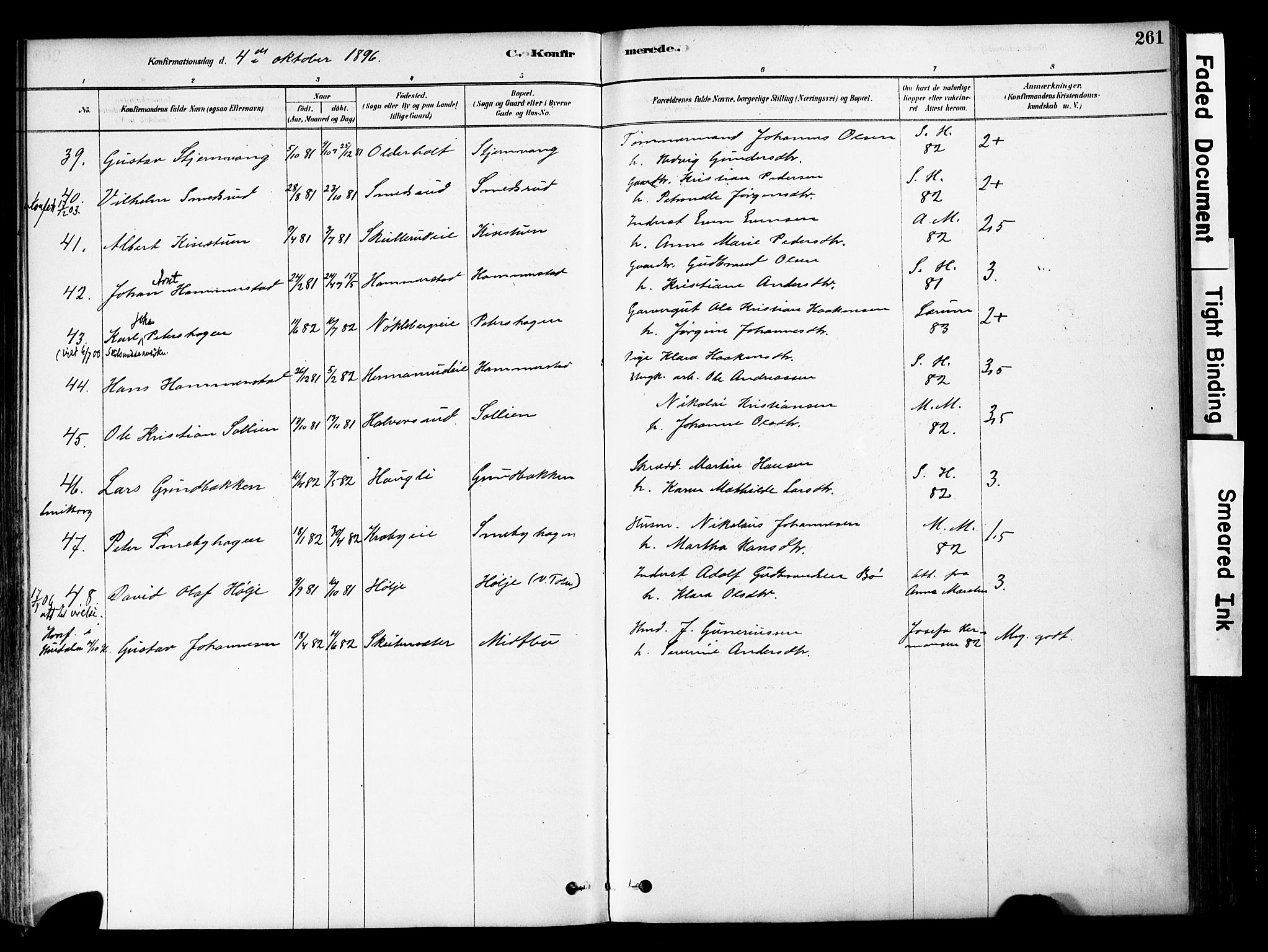 Østre Toten prestekontor, AV/SAH-PREST-104/H/Ha/Haa/L0006: Parish register (official) no. 6 /1, 1878-1896, p. 261