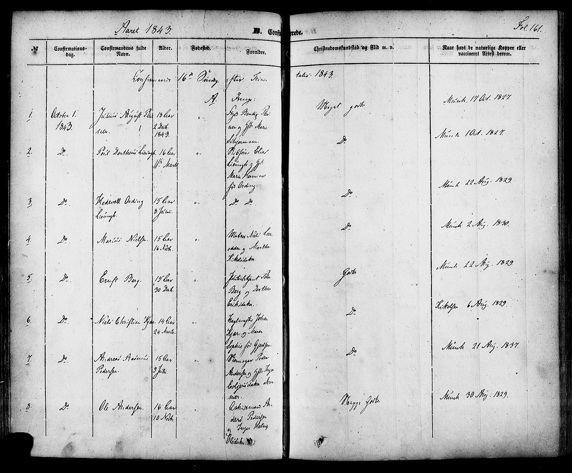 Skien kirkebøker, SAKO/A-302/F/Fa/L0006a: Parish register (official) no. 6A, 1843-1856, p. 161