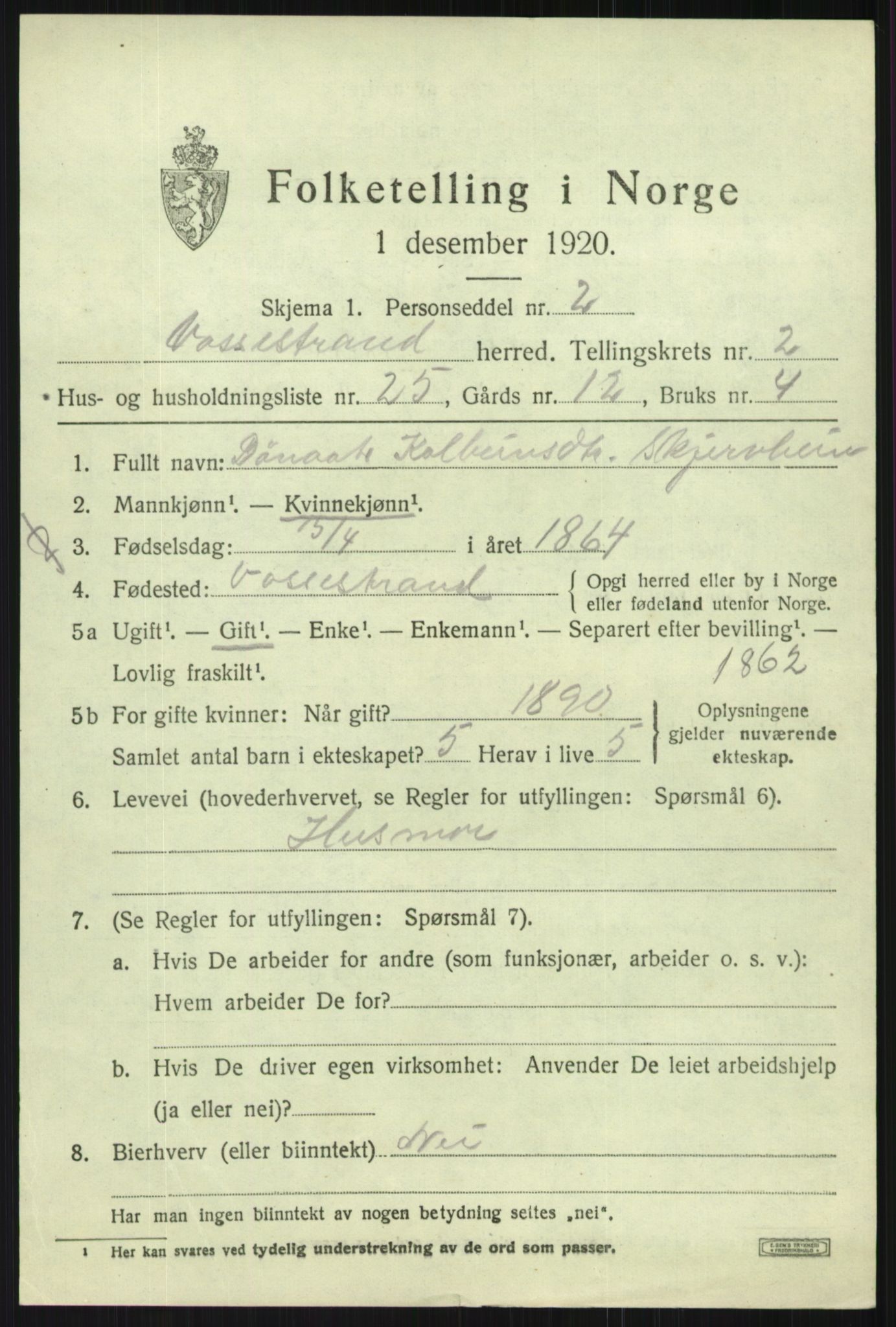 SAB, 1920 census for Vossestrand, 1920, p. 1428