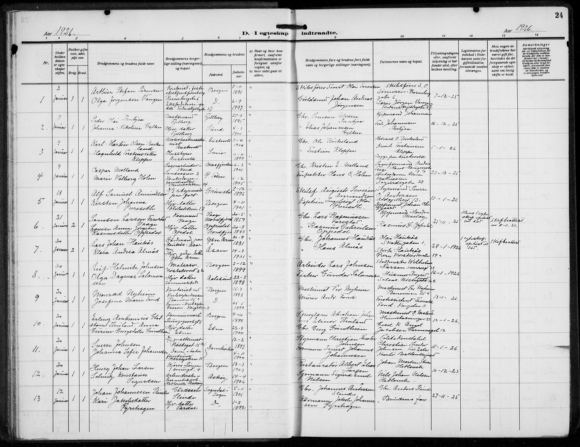 Domkirken sokneprestembete, SAB/A-74801/H/Hab/L0034: Parish register (copy) no. D 6, 1924-1941, p. 24