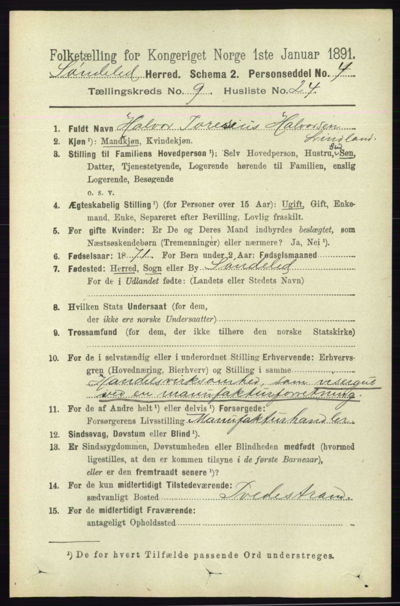 RA, 1891 census for 0913 Søndeled, 1891, p. 3026