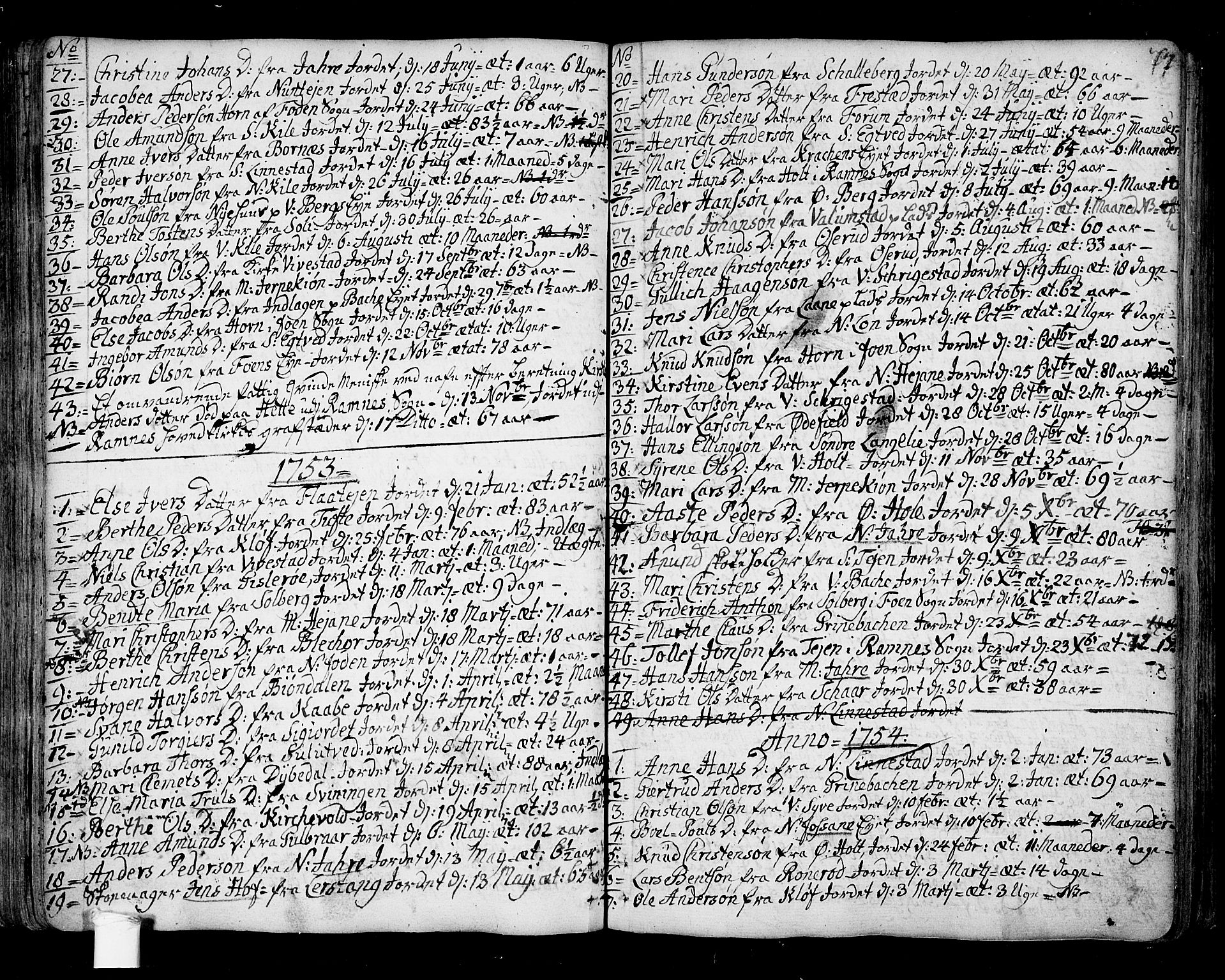 Ramnes kirkebøker, AV/SAKO-A-314/F/Fa/L0001: Parish register (official) no. I 1, 1732-1774, p. 77