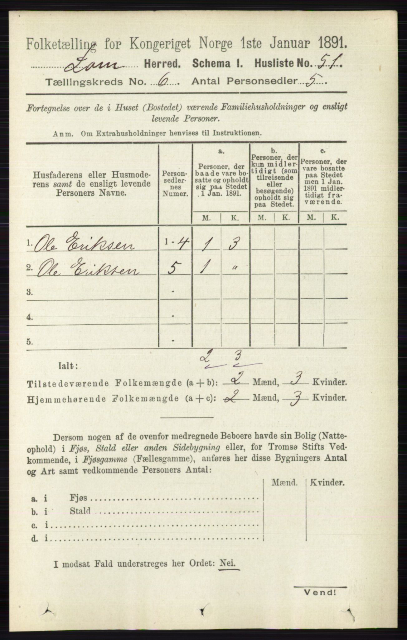 RA, 1891 census for 0514 Lom, 1891, p. 2354