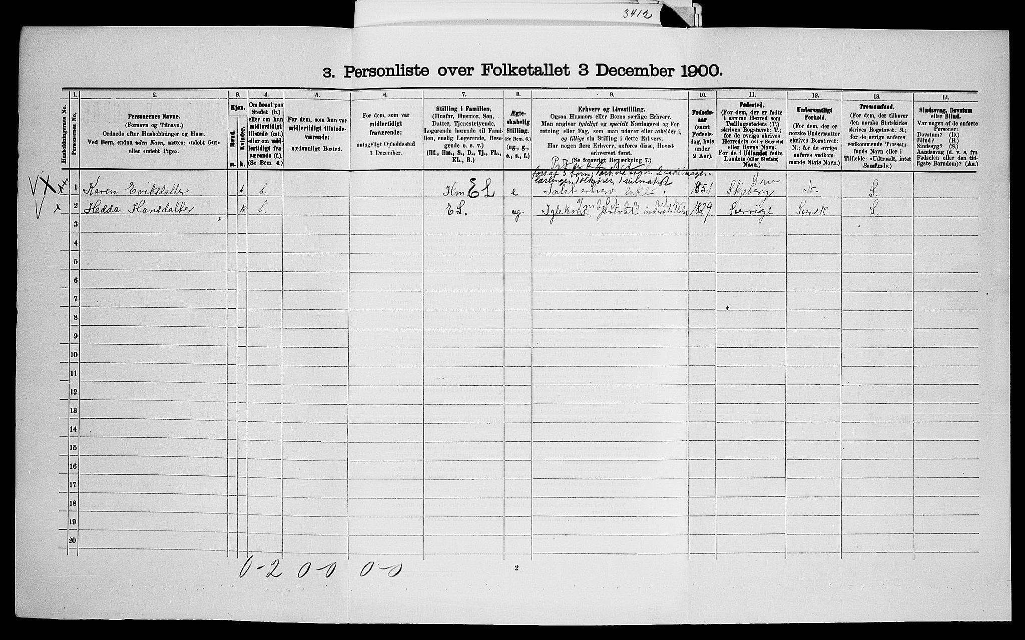 SAO, 1900 census for Borge, 1900