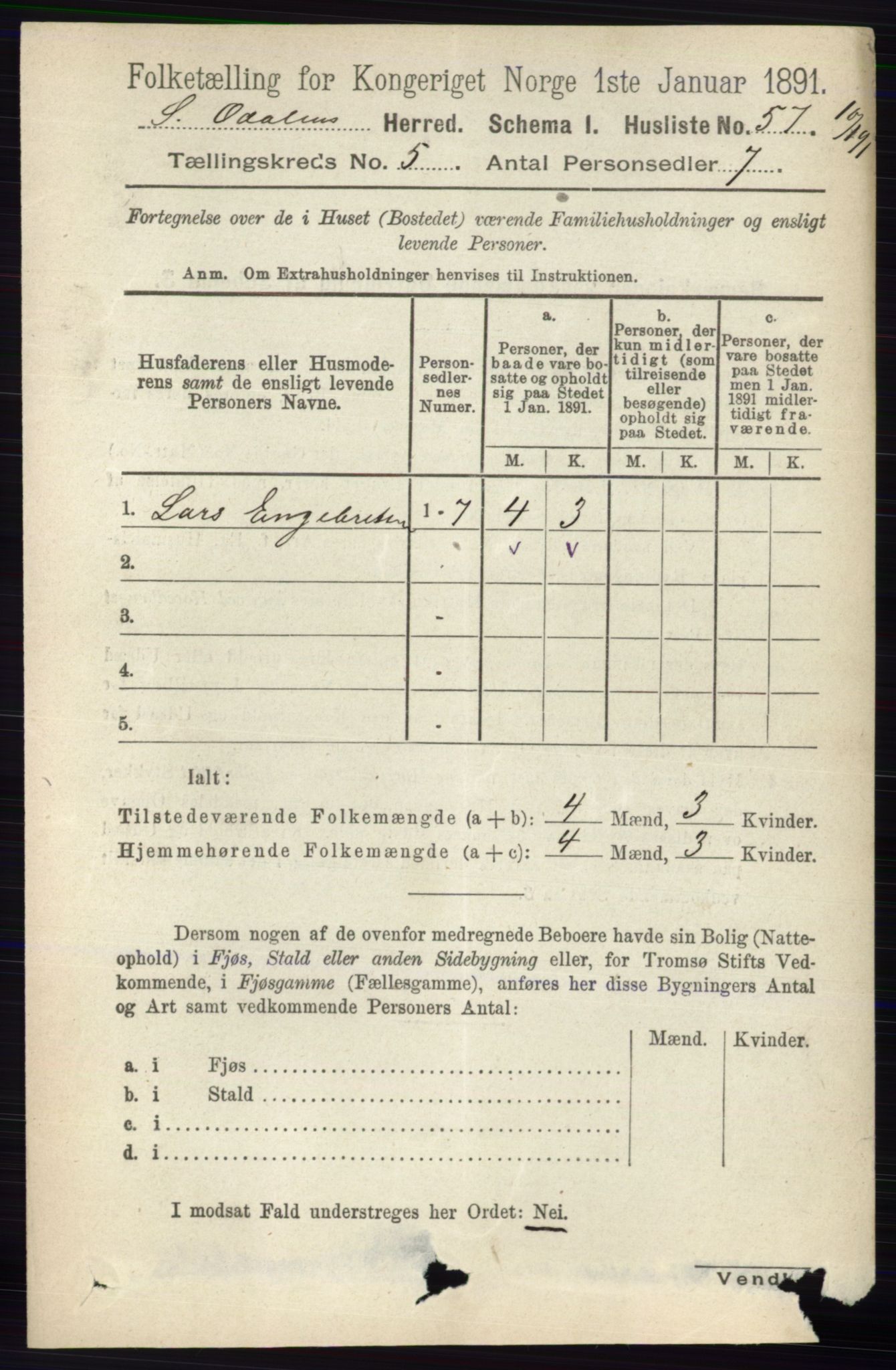 RA, 1891 census for 0419 Sør-Odal, 1891, p. 2327