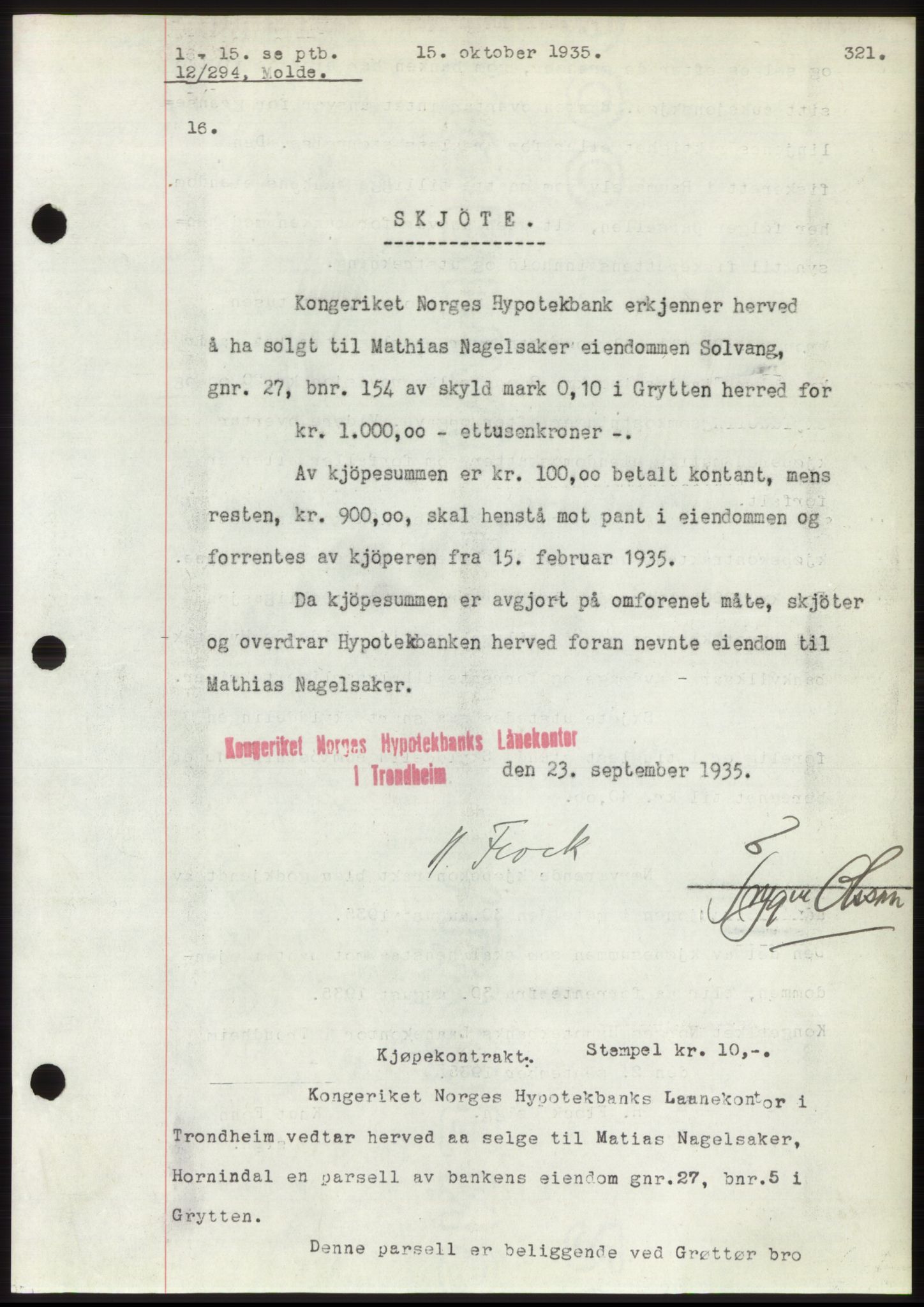 Romsdal sorenskriveri, AV/SAT-A-4149/1/2/2C/L0067: Mortgage book no. 61, 1935-1935, Deed date: 15.10.1935