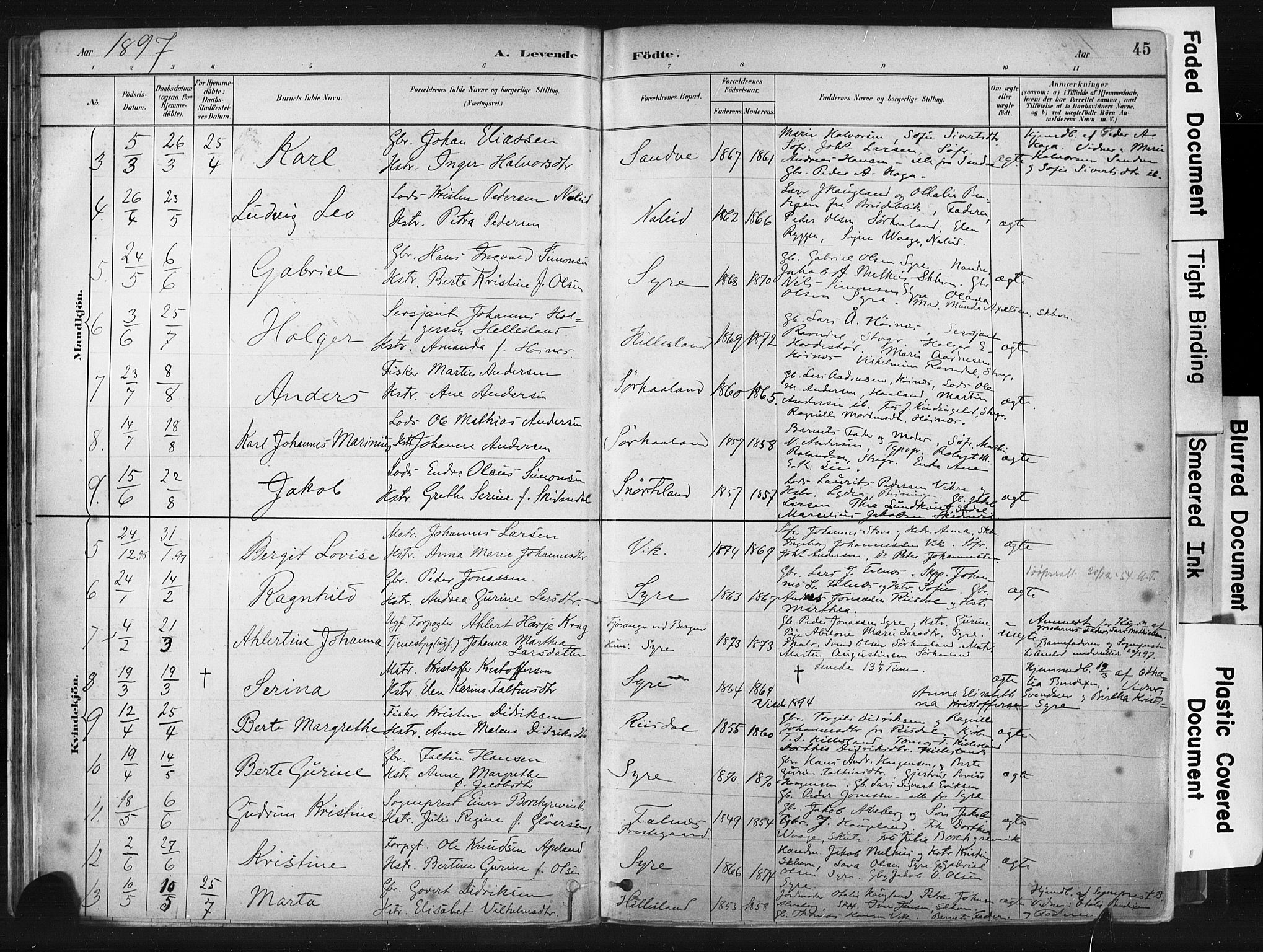 Skudenes sokneprestkontor, SAST/A -101849/H/Ha/Haa/L0009: Parish register (official) no. A 6, 1882-1912, p. 45