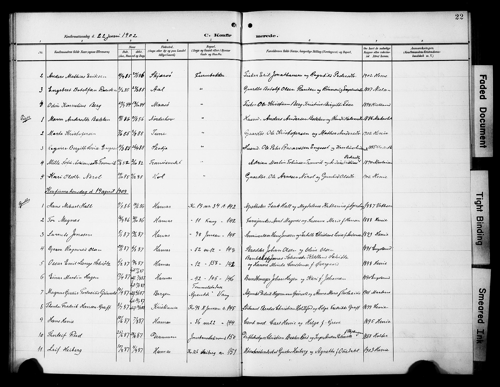 Hamar prestekontor, AV/SAH-DOMPH-002/H/Ha/Hab/L0002: Parish register (copy) no. 2, 1899-1929, p. 22