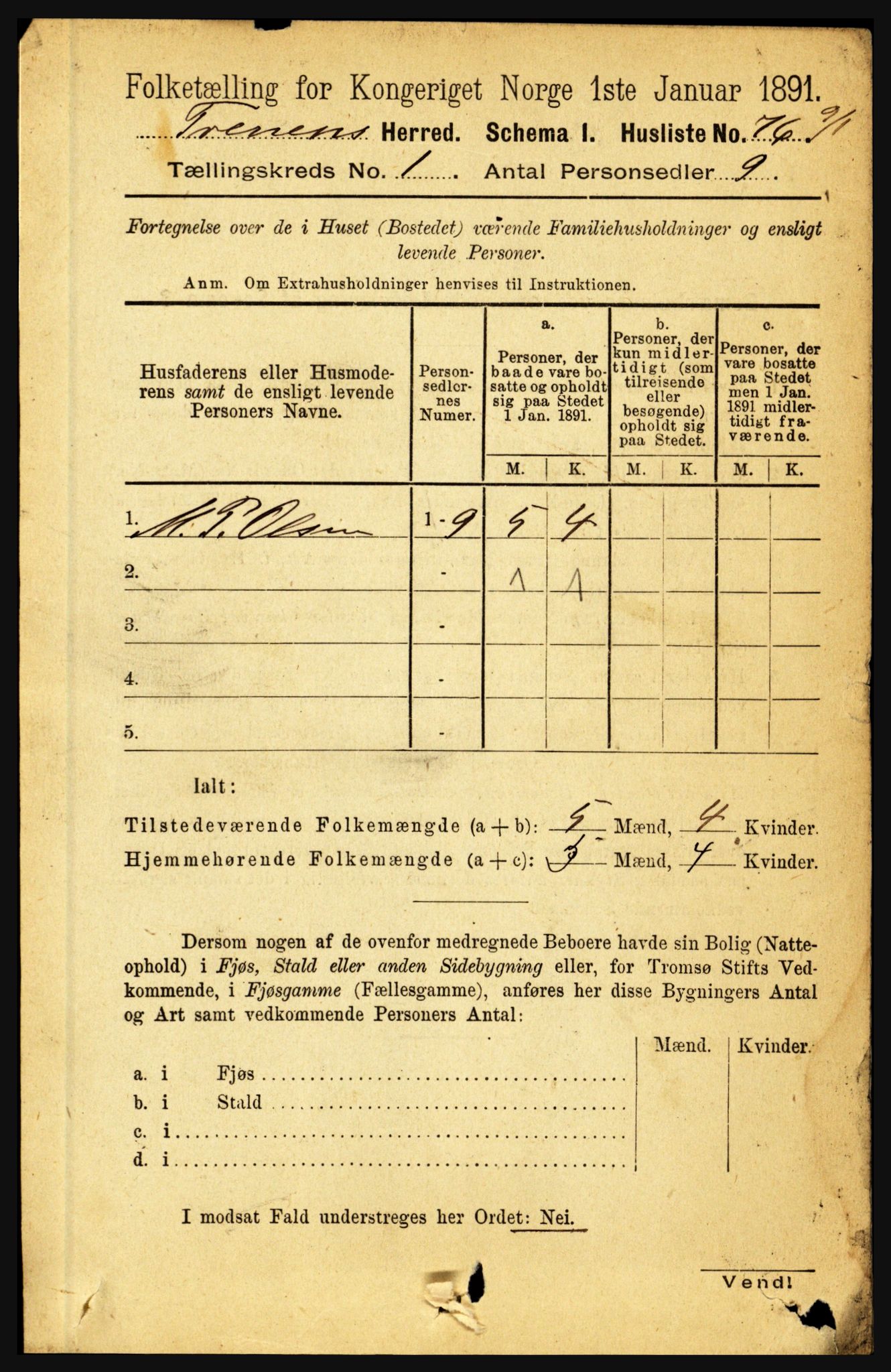 RA, 1891 census for 1835 Træna, 1891, p. 84