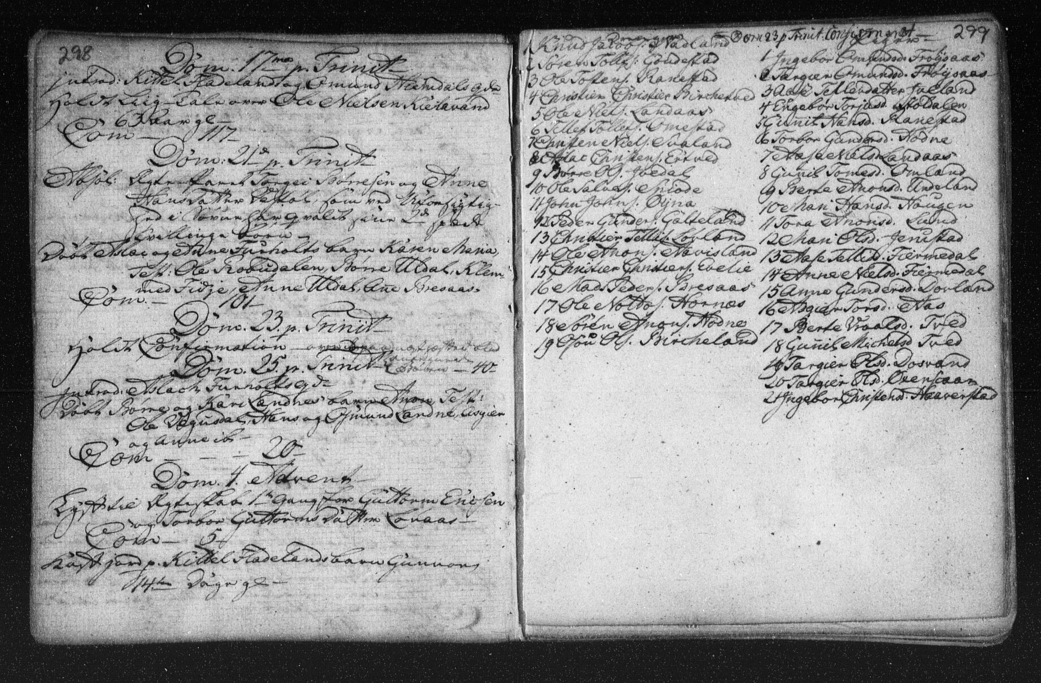 Herefoss sokneprestkontor, AV/SAK-1111-0019/F/Fa/Fab/L0001: Parish register (official) no. A 1, 1704-1779, p. 298-299