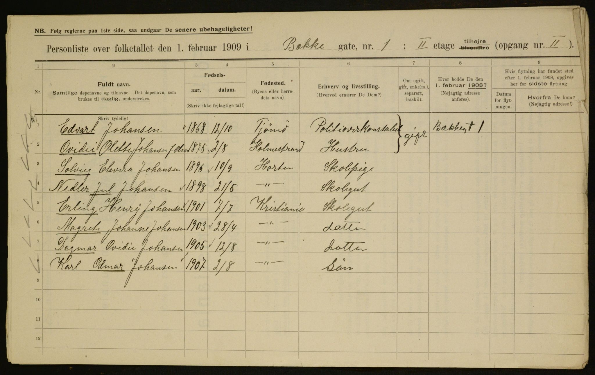 OBA, Municipal Census 1909 for Kristiania, 1909, p. 106515