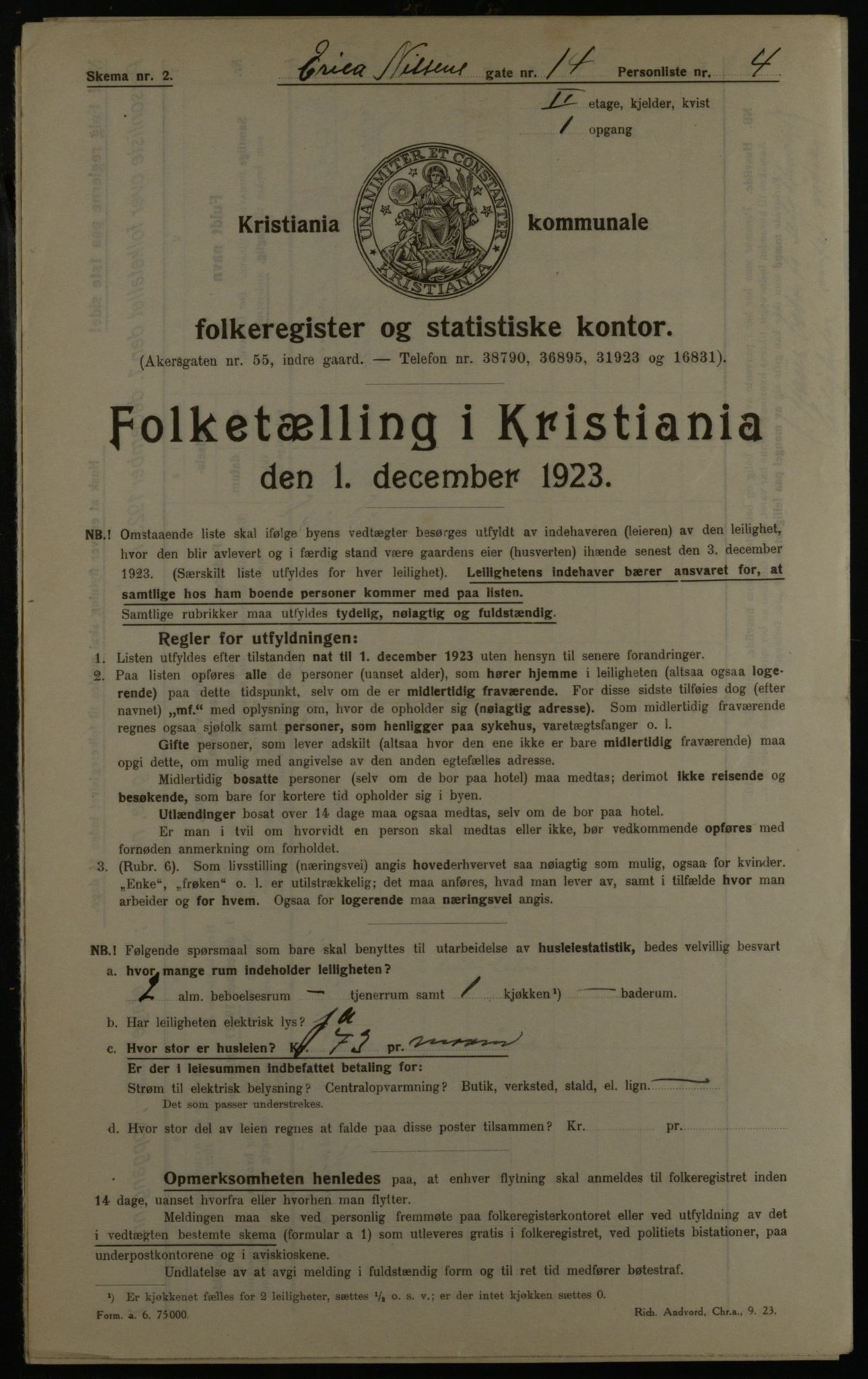 OBA, Municipal Census 1923 for Kristiania, 1923, p. 24736