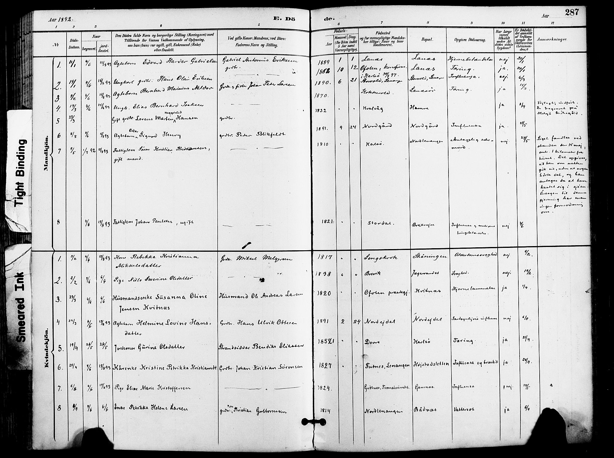 Karlsøy sokneprestembete, AV/SATØ-S-1299/H/Ha/Haa/L0007kirke: Parish register (official) no. 7, 1891-1902, p. 287