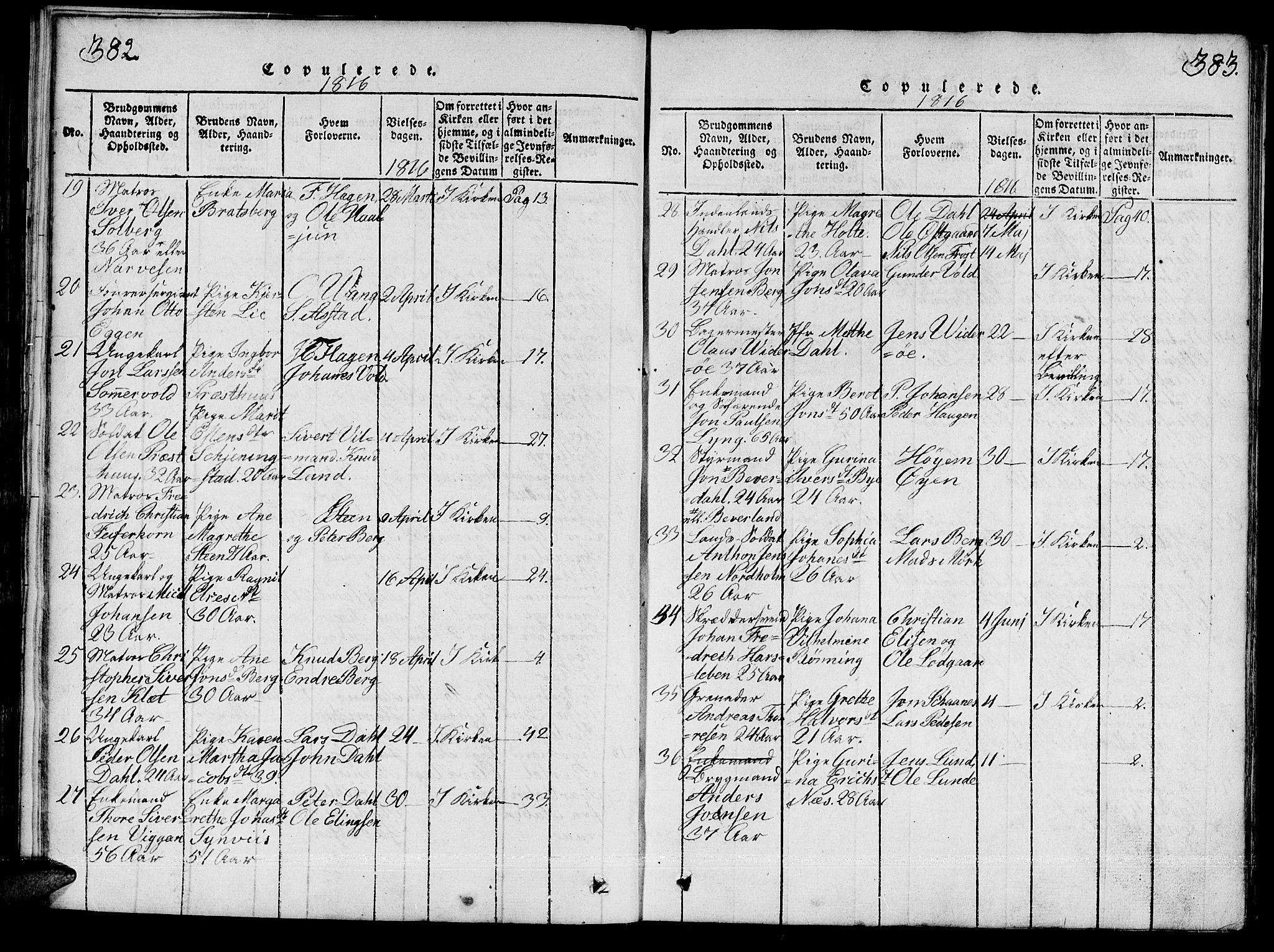 Ministerialprotokoller, klokkerbøker og fødselsregistre - Sør-Trøndelag, SAT/A-1456/601/L0043: Parish register (official) no. 601A11, 1815-1821, p. 382-383
