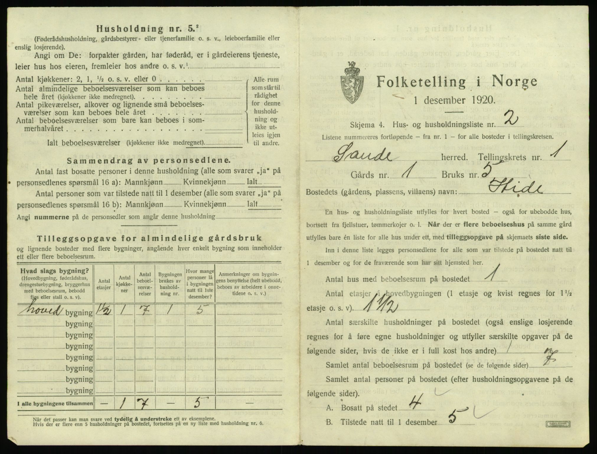 SAT, 1920 census for Sande (MR), 1920, p. 48
