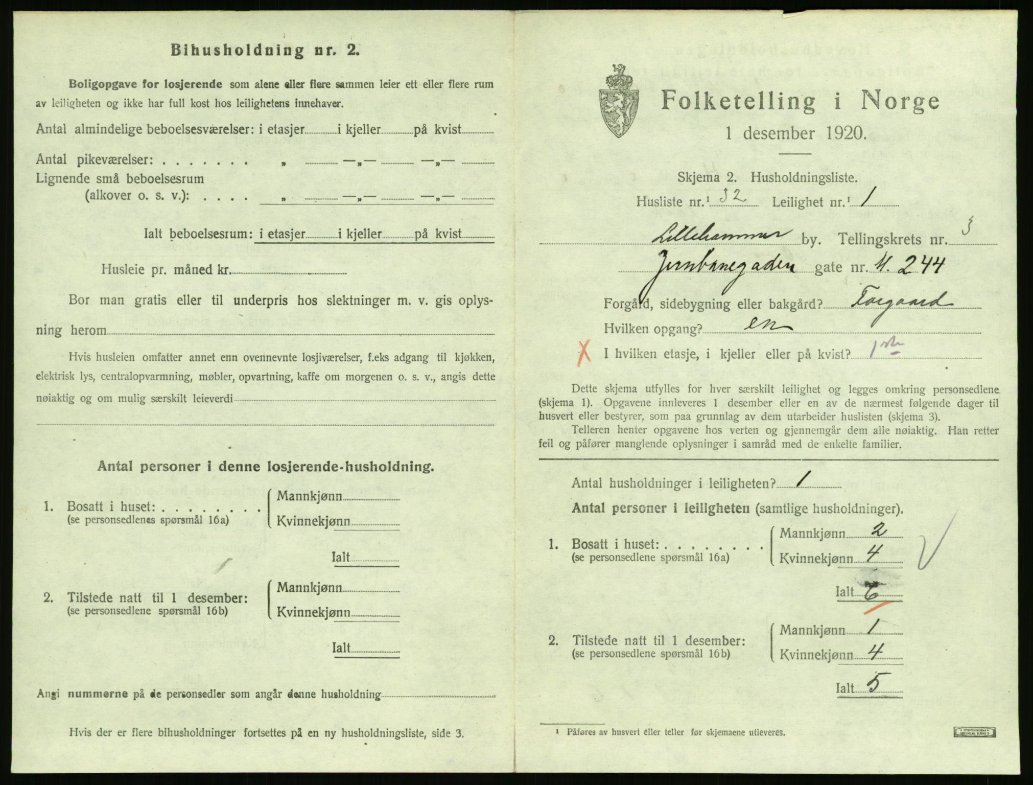 SAH, 1920 census for Lillehammer, 1920, p. 1868