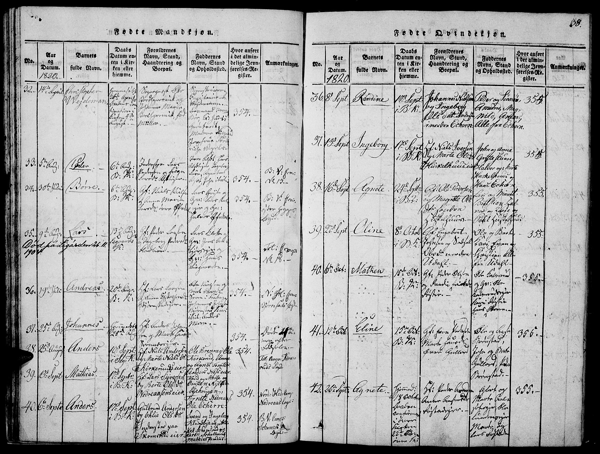 Biri prestekontor, SAH/PREST-096/H/Ha/Haa/L0003: Parish register (official) no. 3, 1814-1828, p. 38