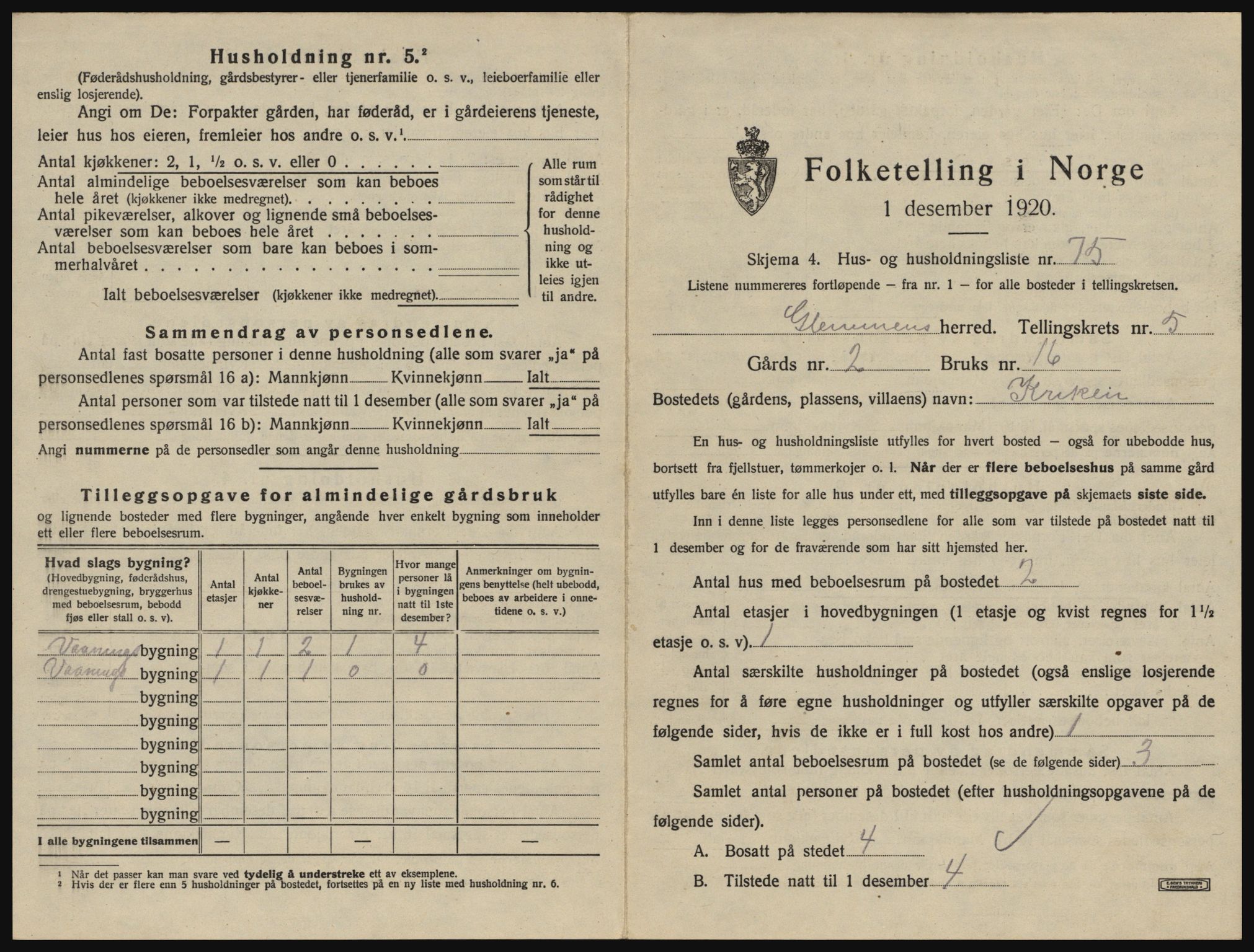 SAO, 1920 census for Glemmen, 1920, p. 1805