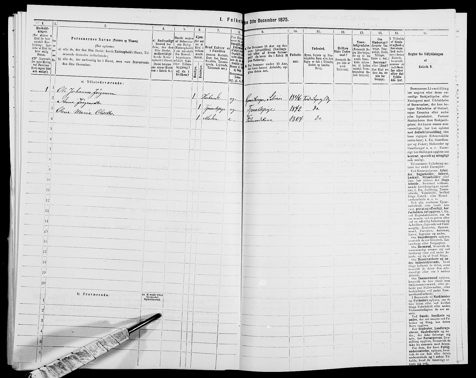 SAK, 1875 census for 1012P Oddernes, 1875, p. 1224