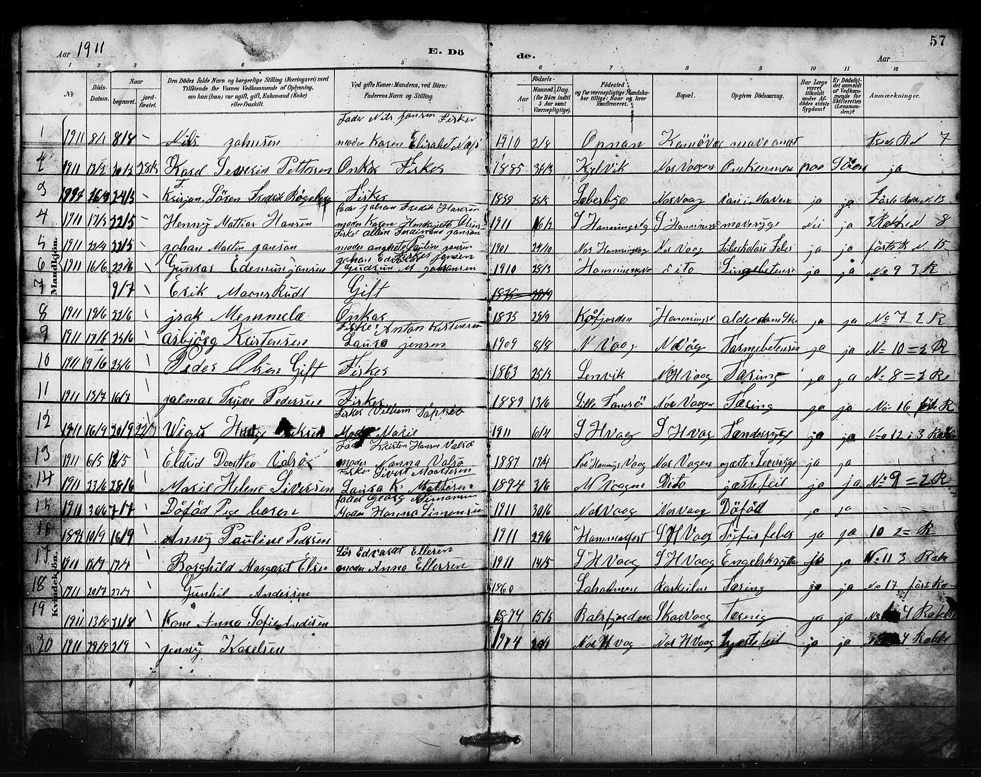 Kjelvik/Nordkapp sokneprestkontor, AV/SATØ-S-1350/J/Ja/L0027: Other parish register no. 27, 1887-1918, p. 57