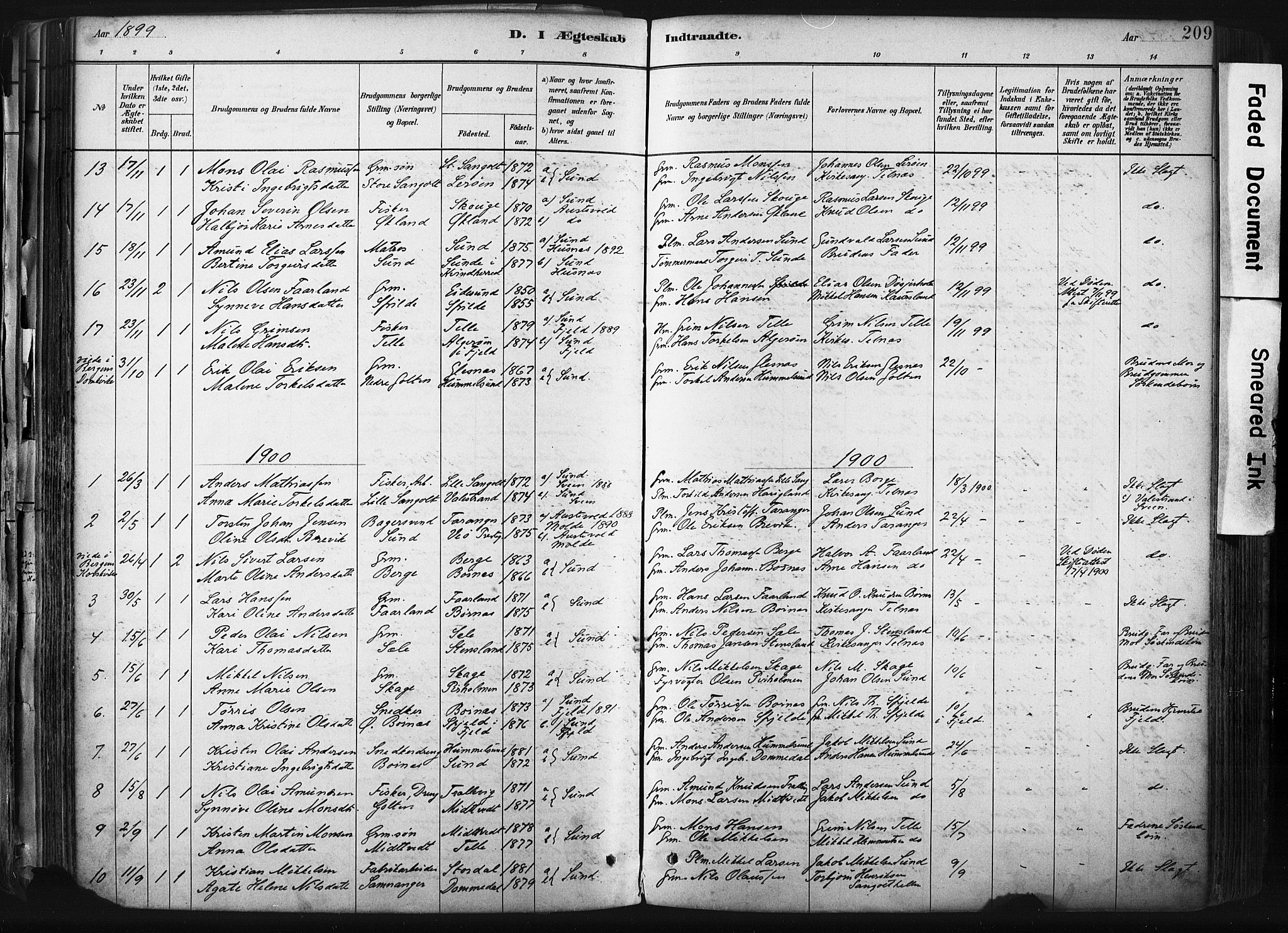 Sund sokneprestembete, SAB/A-99930: Parish register (official) no. B 1, 1882-1907, p. 209