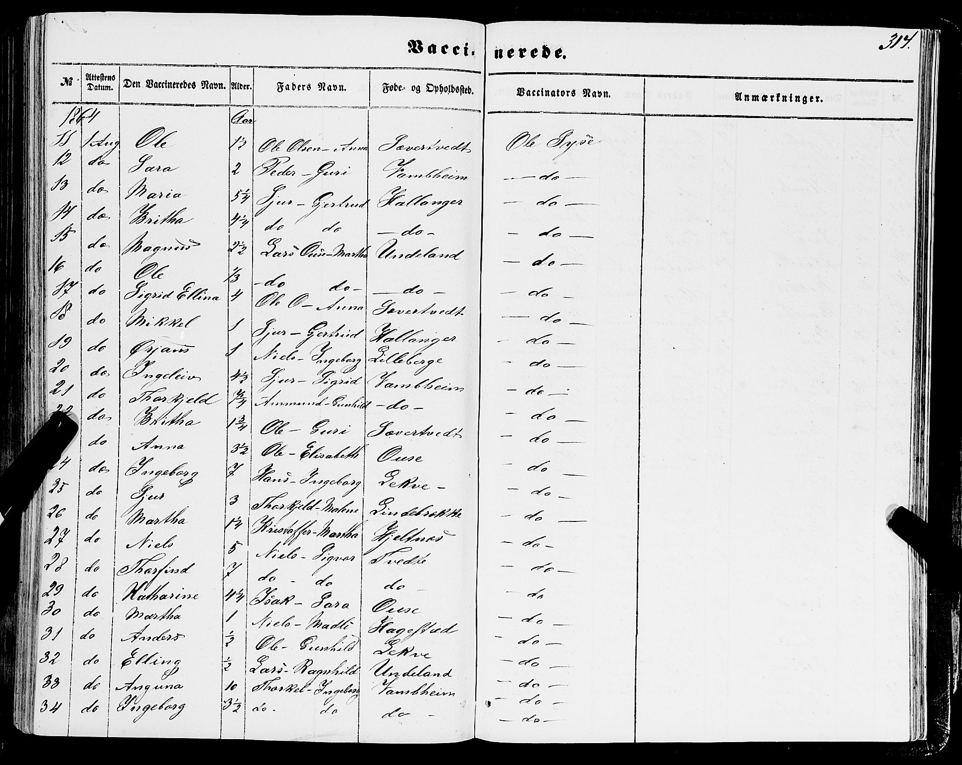 Ulvik sokneprestembete, AV/SAB-A-78801/H/Haa: Parish register (official) no. A 13, 1853-1863, p. 314