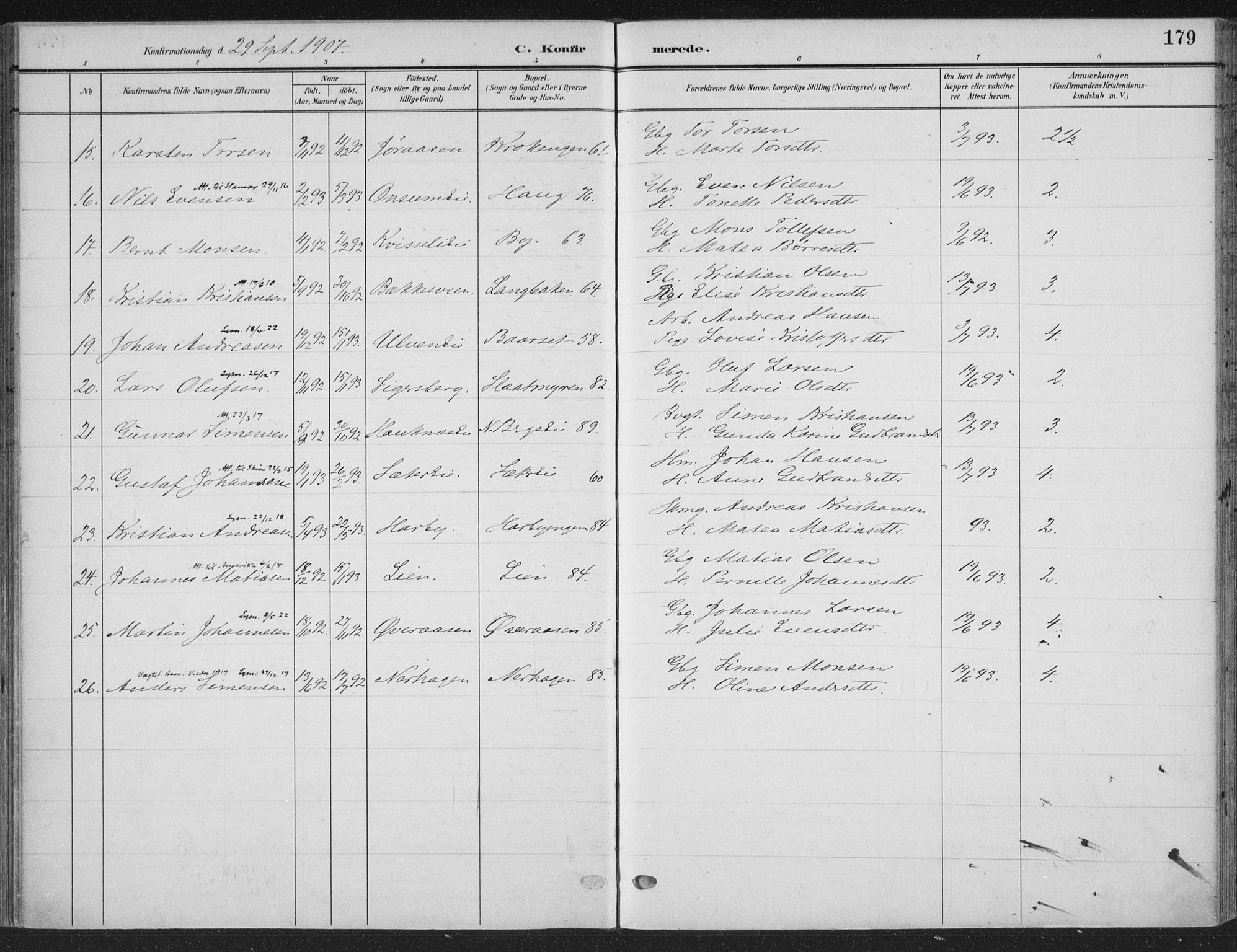 Ringsaker prestekontor, SAH/PREST-014/K/Ka/L0018: Parish register (official) no. 18, 1903-1912, p. 179