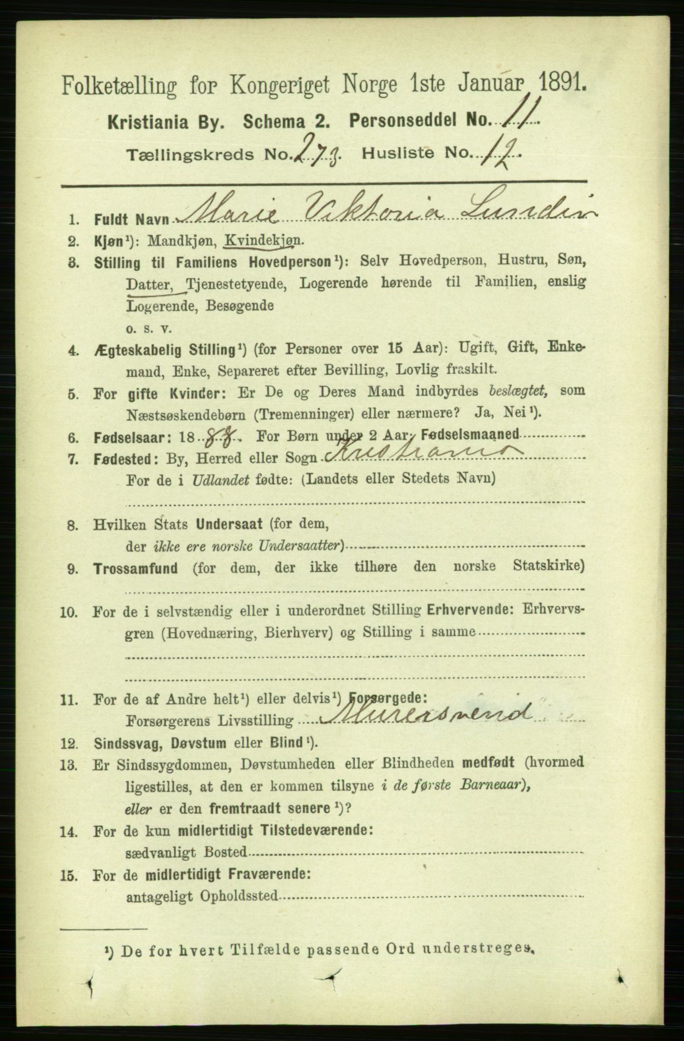 RA, 1891 census for 0301 Kristiania, 1891, p. 166046