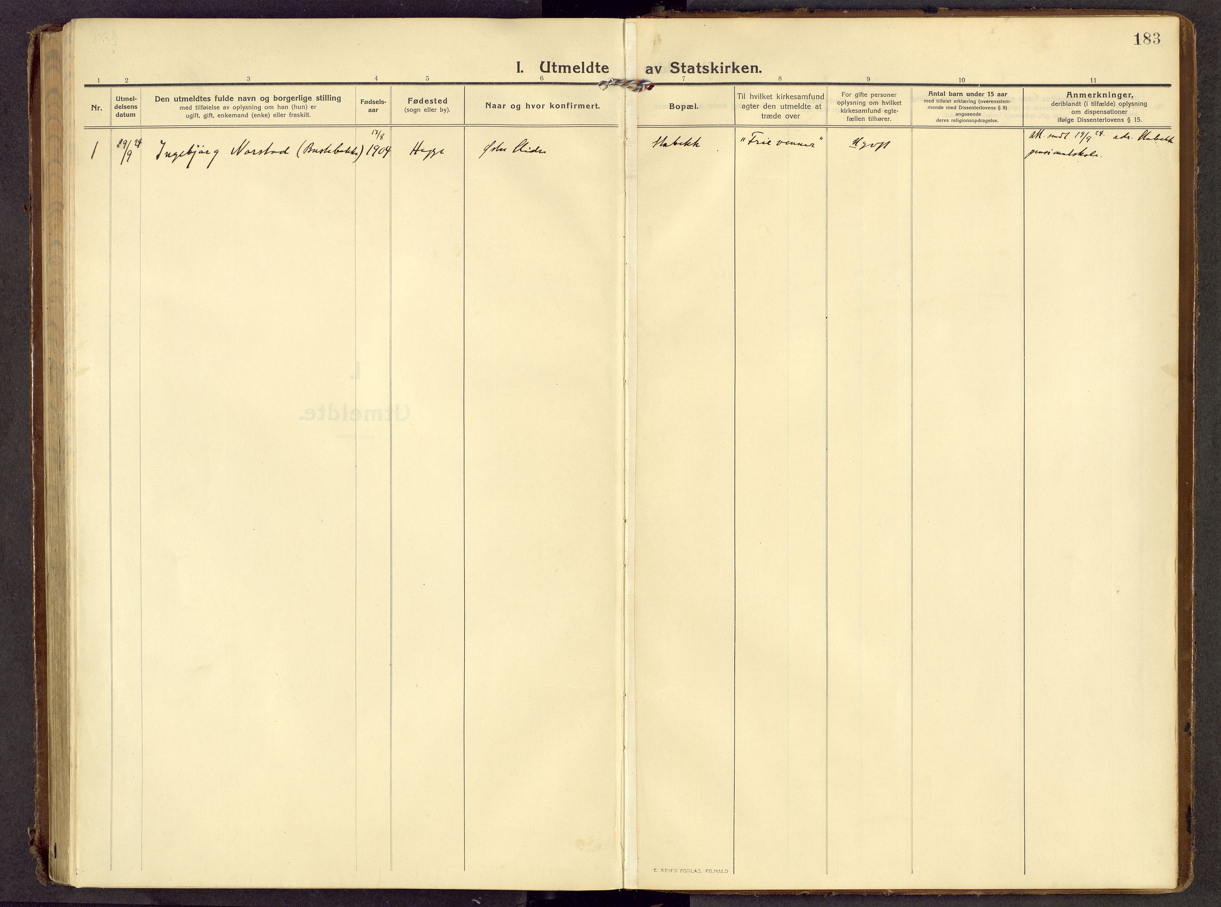 Øystre Slidre prestekontor, AV/SAH-PREST-138/H/Ha/Haa/L0007: Parish register (official) no. 7, 1911-1931, p. 183