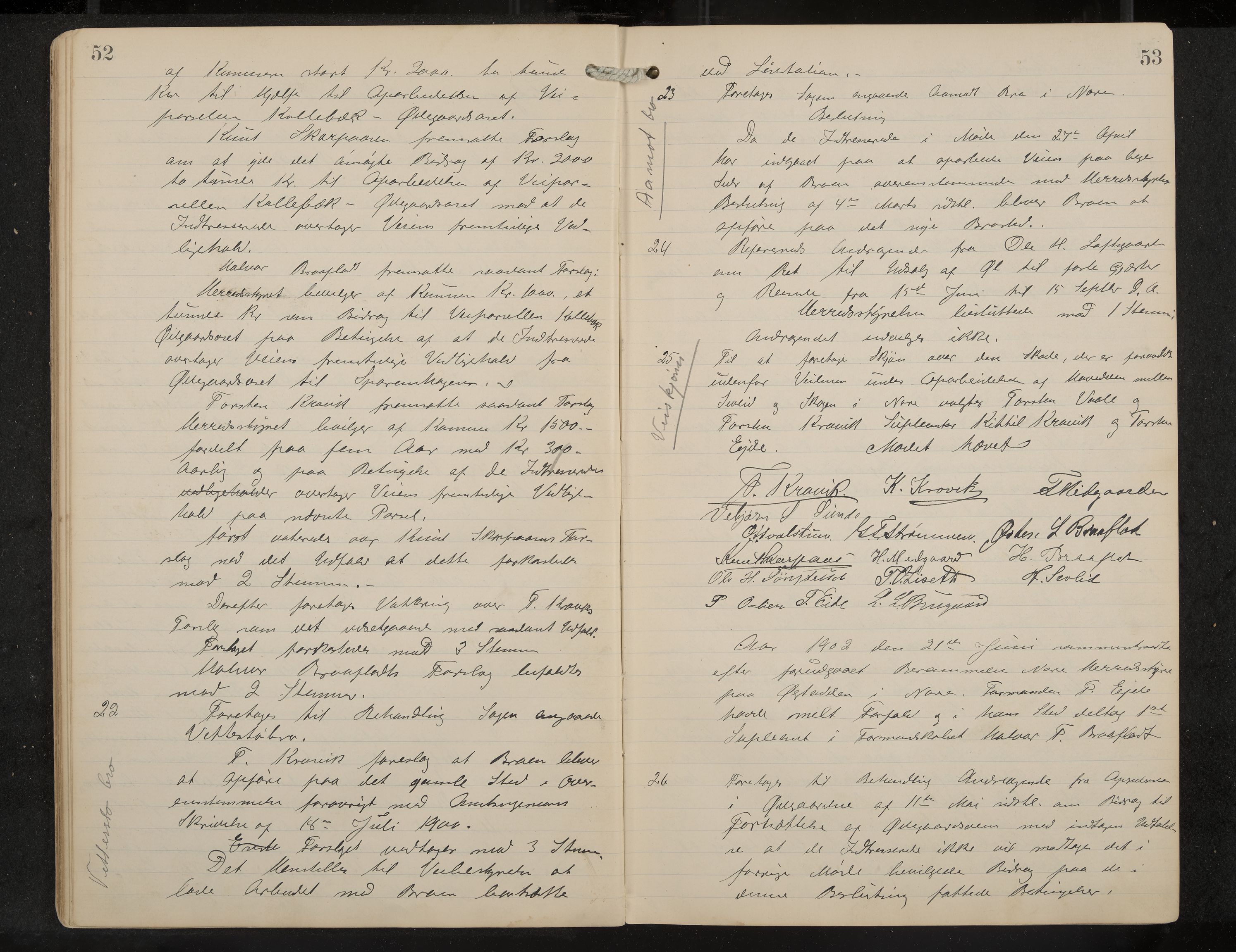 Nore formannskap og sentraladministrasjon, IKAK/0633021-2/A/Aa/L0001: Møtebok, 1901-1911, p. 52-53