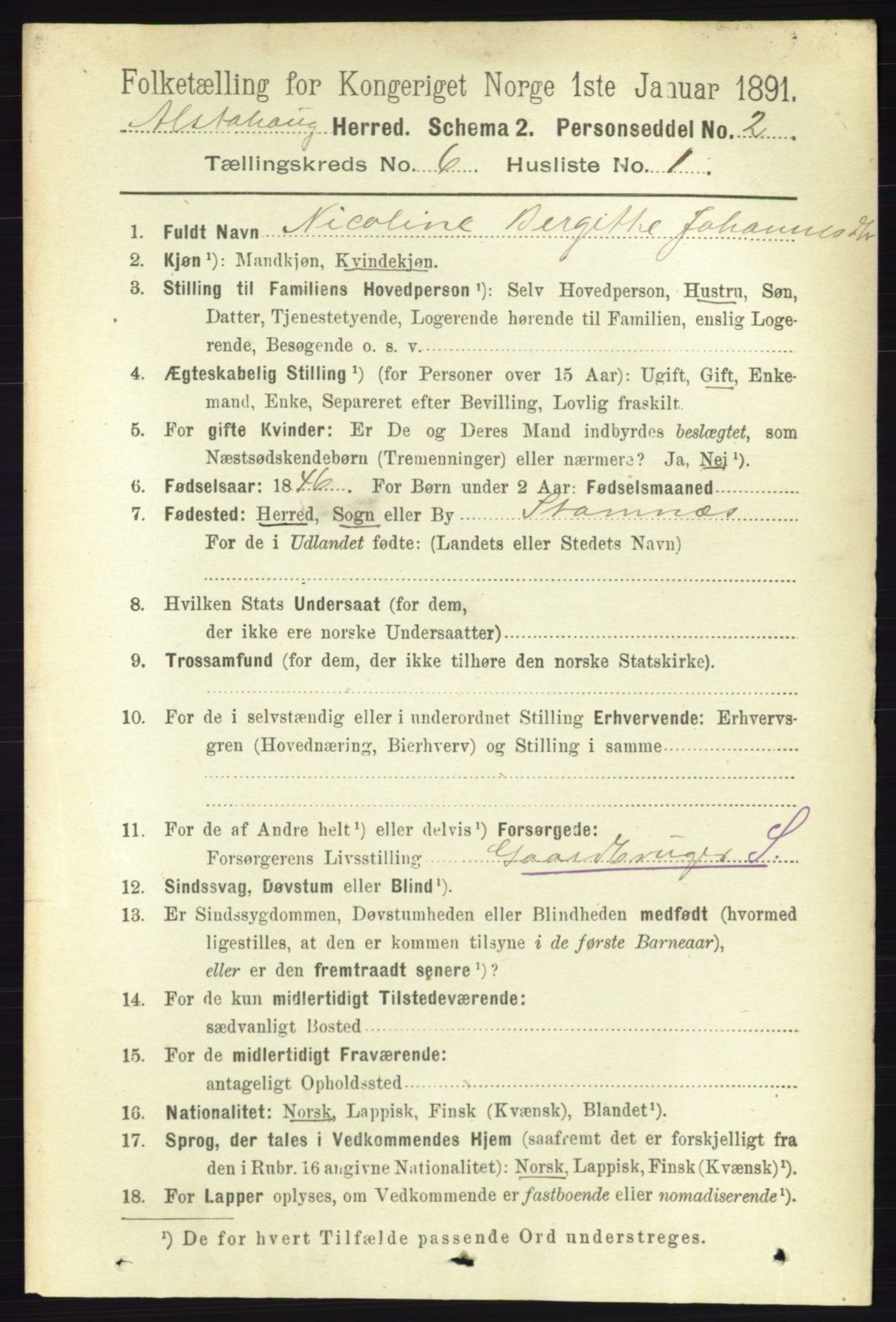 RA, 1891 census for 1820 Alstahaug, 1891, p. 2099