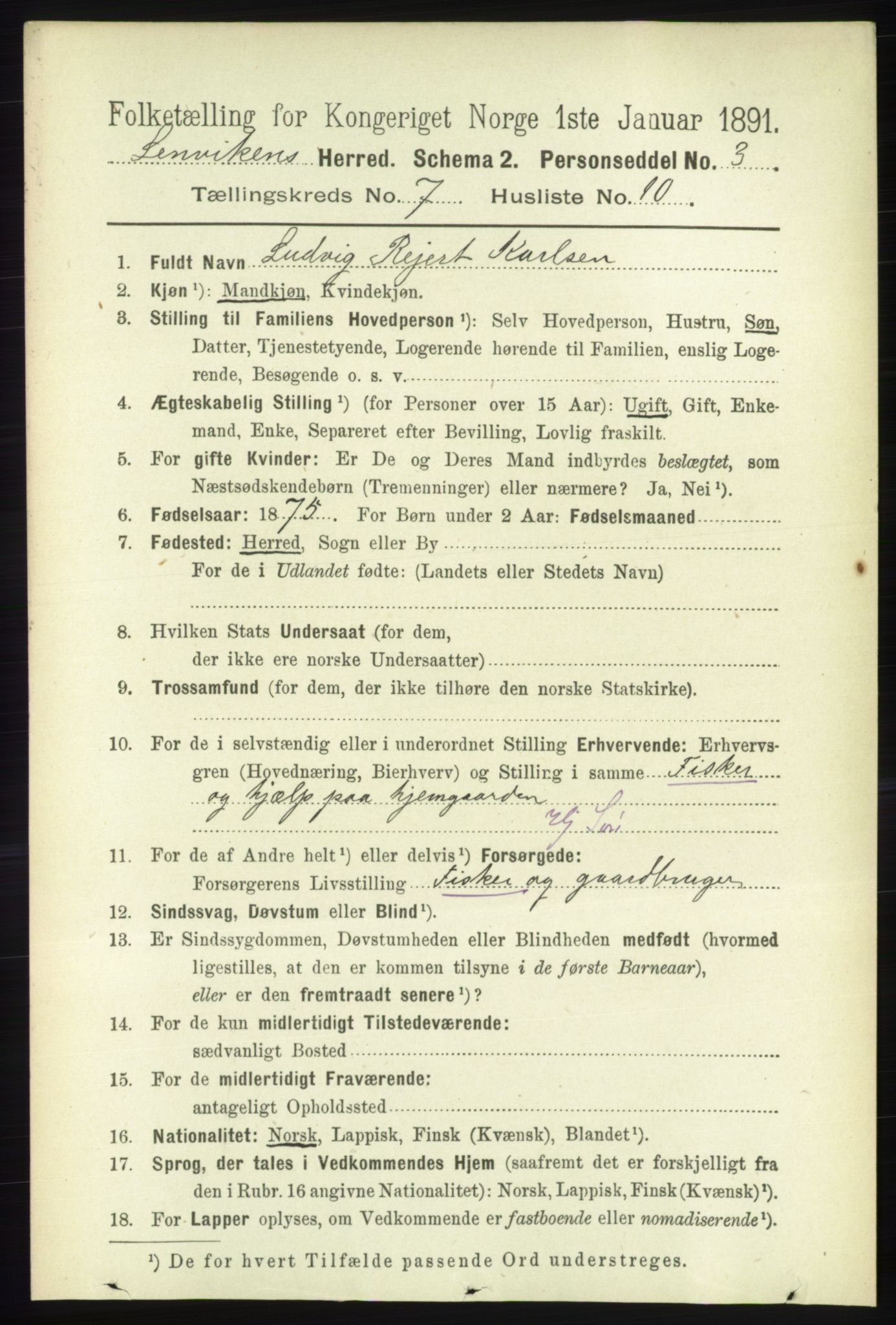 RA, 1891 census for 1931 Lenvik, 1891, p. 3832