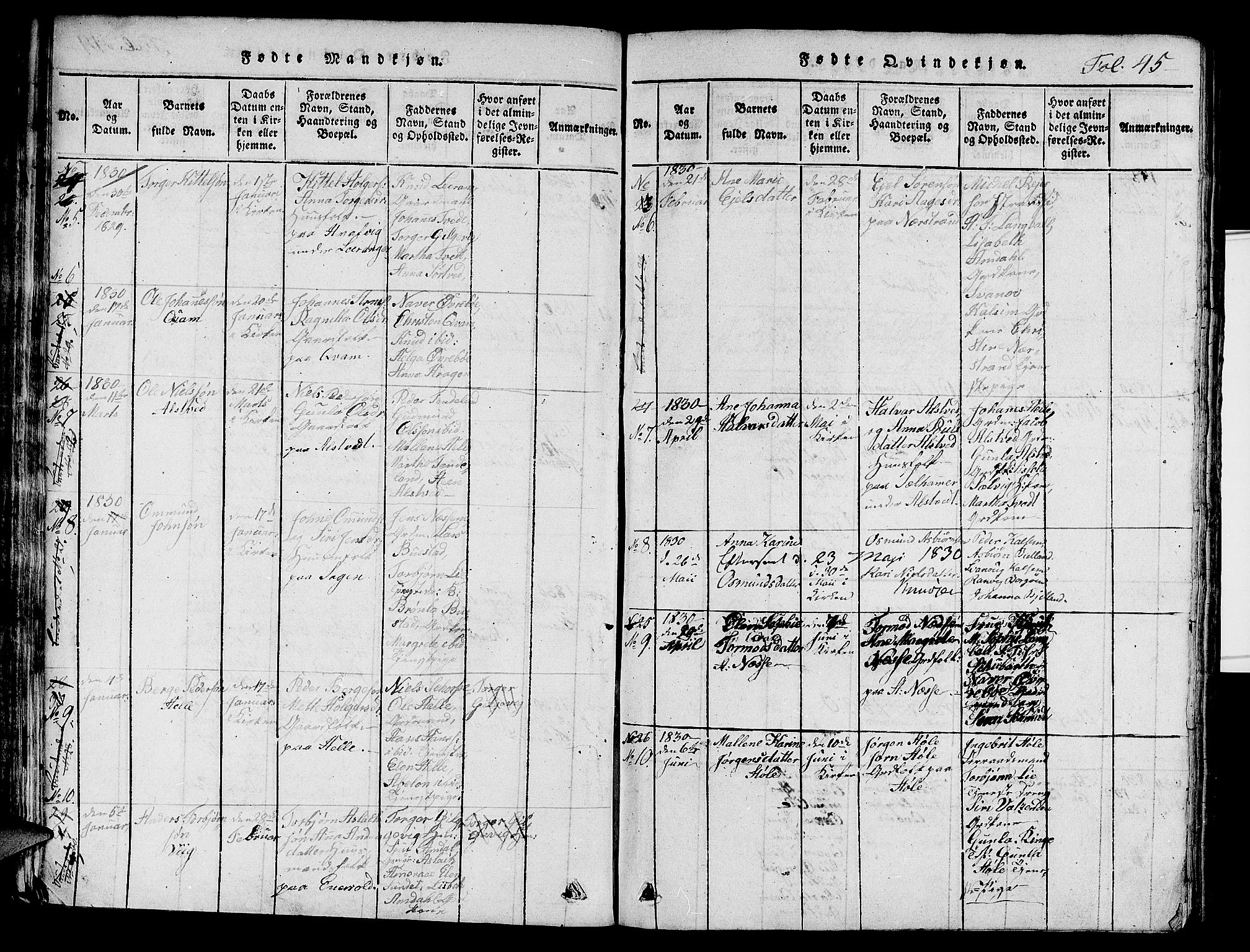 Nedstrand sokneprestkontor, AV/SAST-A-101841/01/V: Parish register (copy) no. B 1 /1, 1816-1847, p. 45