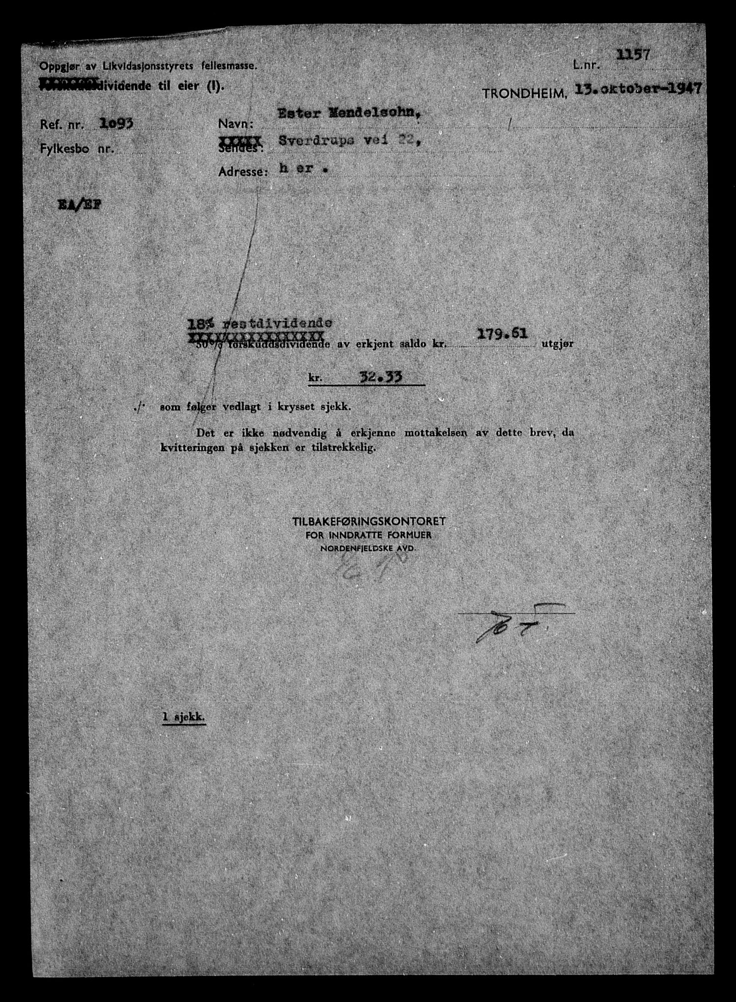 Justisdepartementet, Tilbakeføringskontoret for inndratte formuer, AV/RA-S-1564/H/Hc/Hca/L0904: --, 1945-1947, p. 491