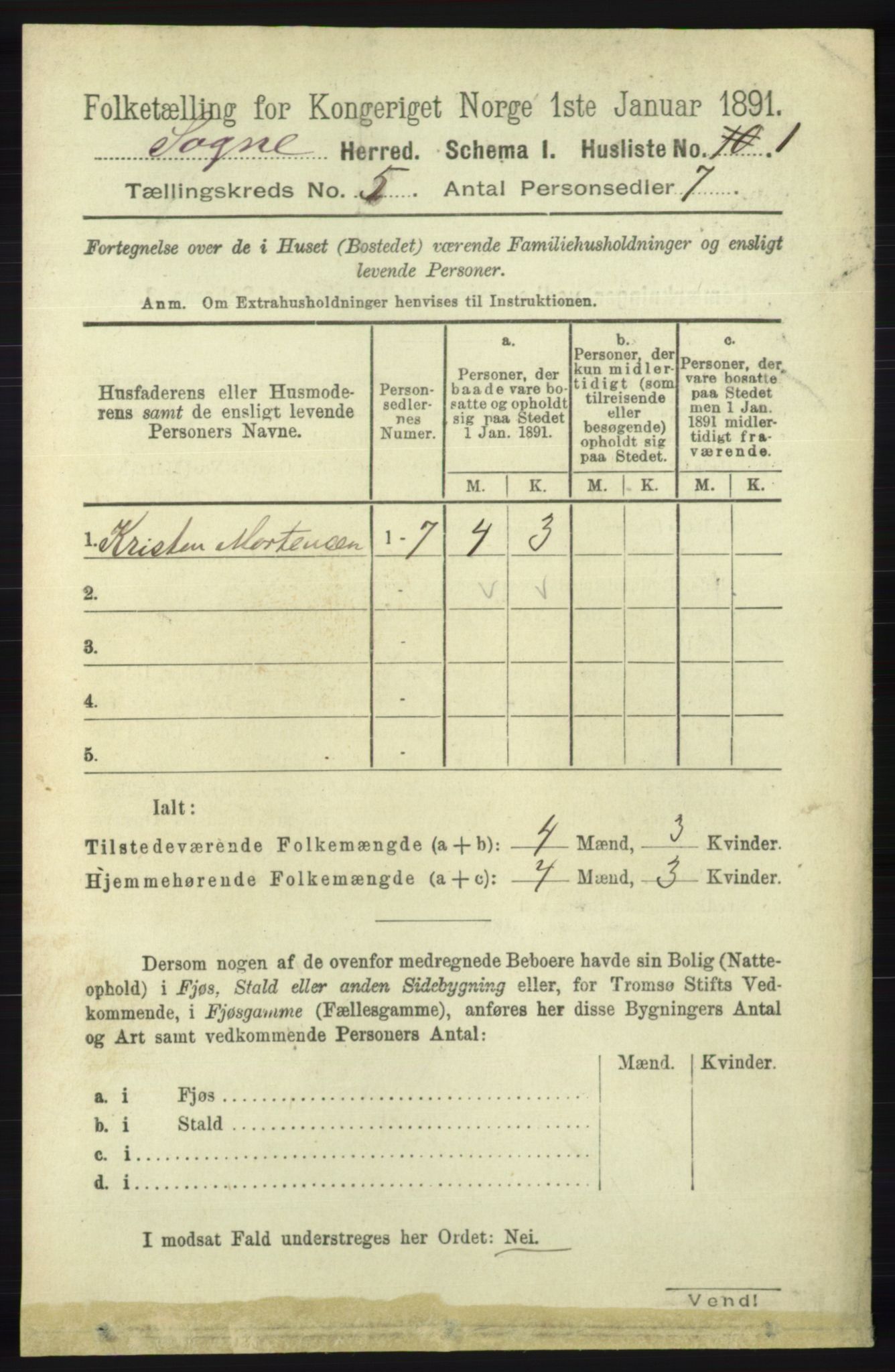 RA, 1891 census for 1018 Søgne, 1891, p. 831