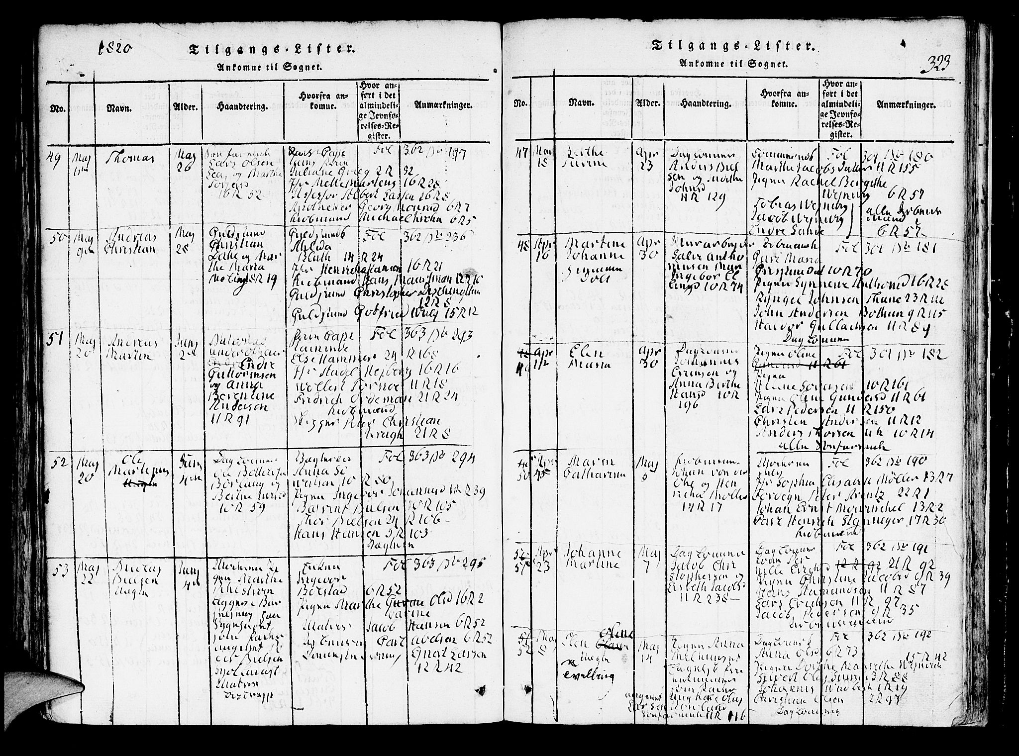 Domkirken sokneprestembete, AV/SAB-A-74801/H/Hab/L0001: Parish register (copy) no. A 1, 1816-1821, p. 323