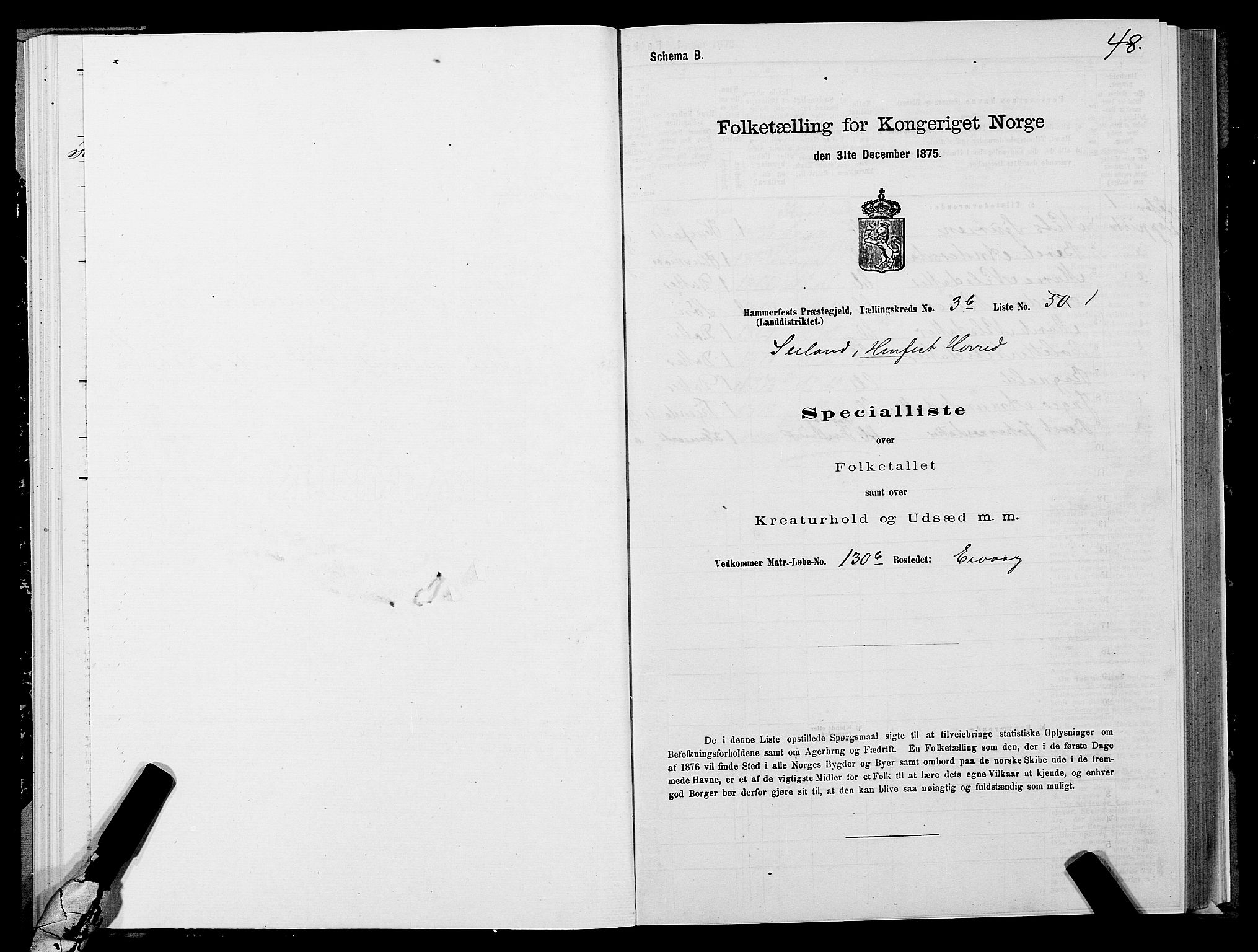 SATØ, 1875 census for 2016L Hammerfest/Hammerfest og Kvalsund, 1875, p. 1048