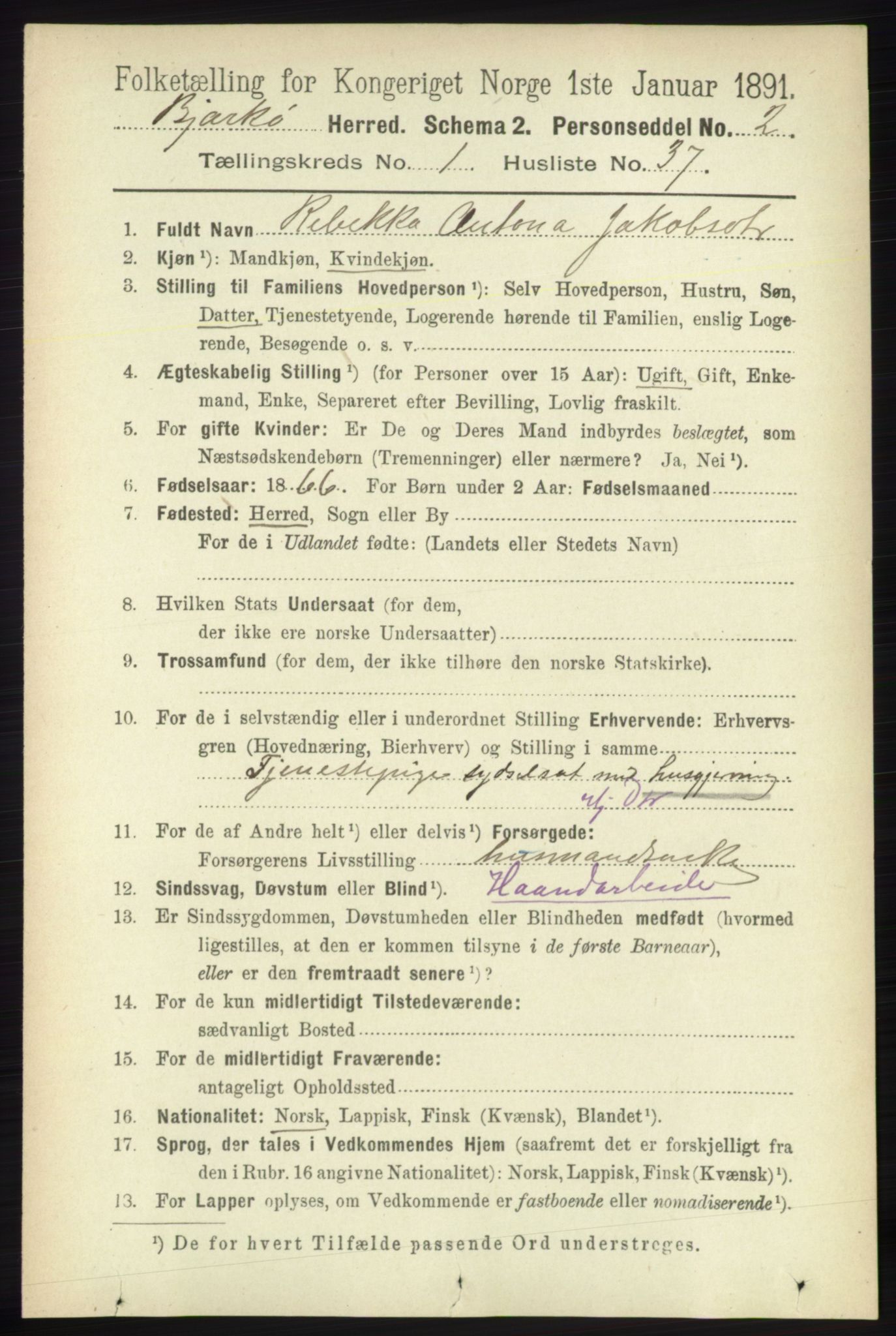 RA, 1891 census for 1915 Bjarkøy, 1891, p. 321